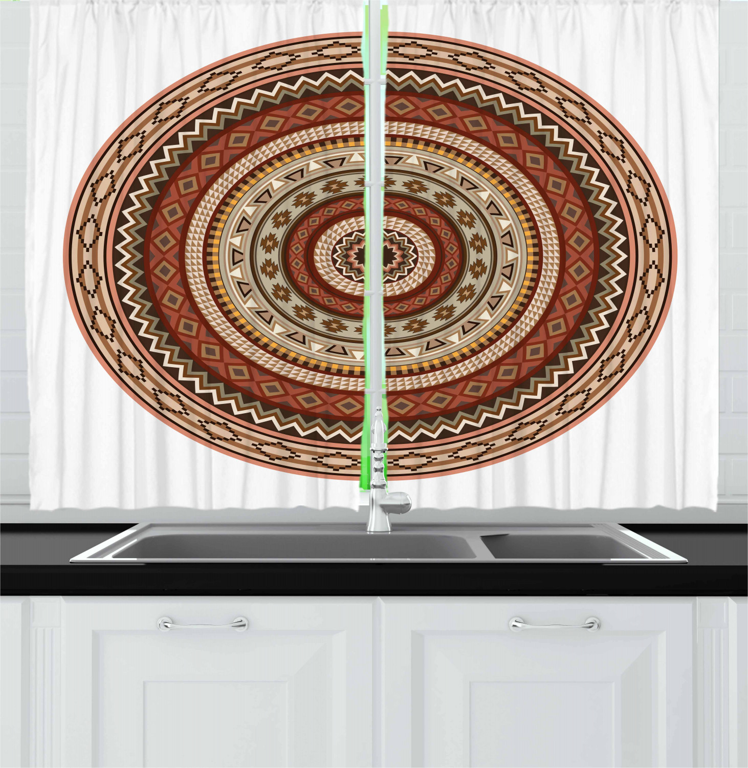 Afghan Kitchen Curtains 2 Panel Set Window Drapes 55" X 39" Ambesonne - Picture 19 of 20