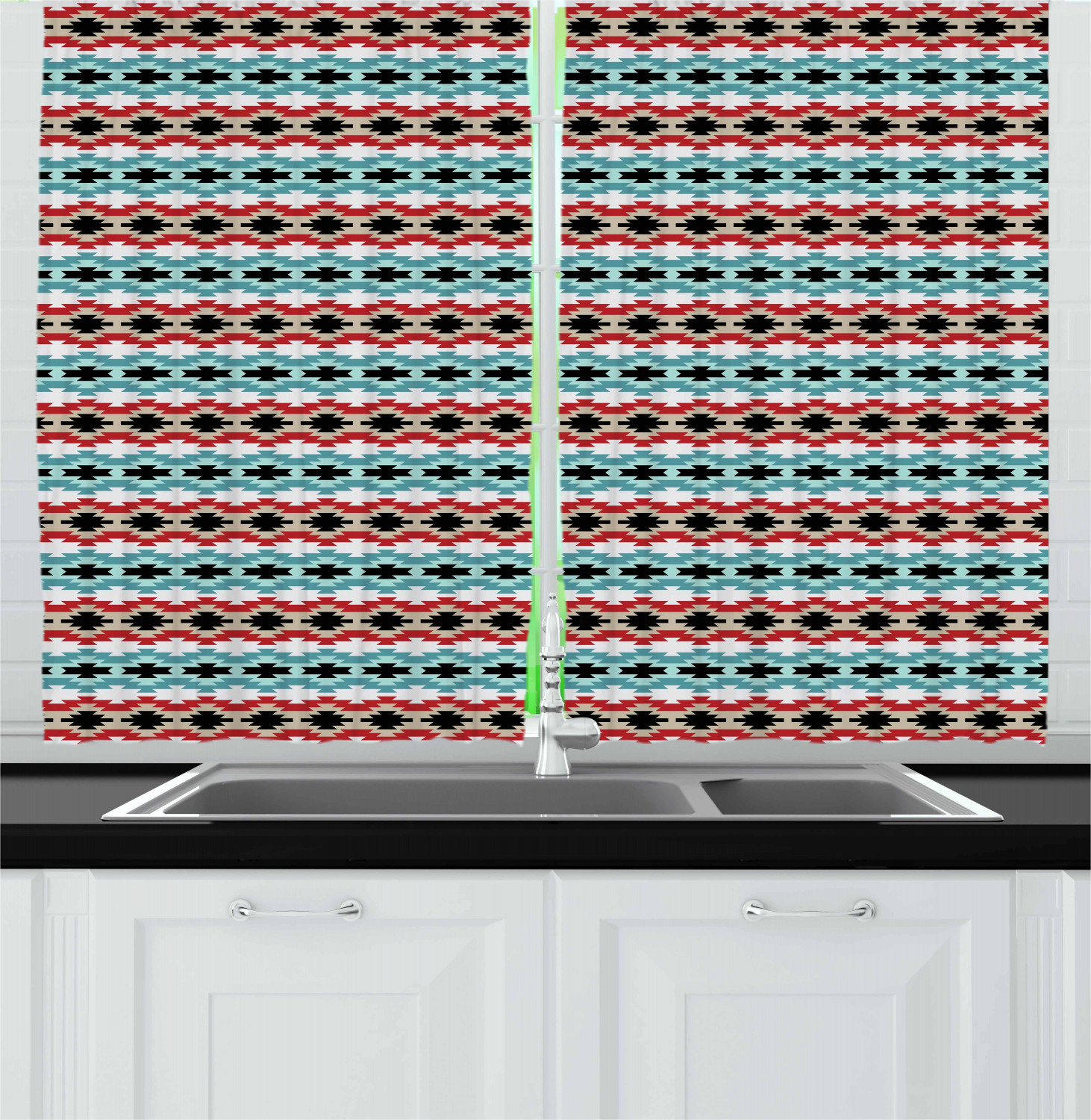 Afghan Kitchen Curtains 2 Panel Set Window Drapes 55" X 39" Ambesonne - Picture 20 of 20