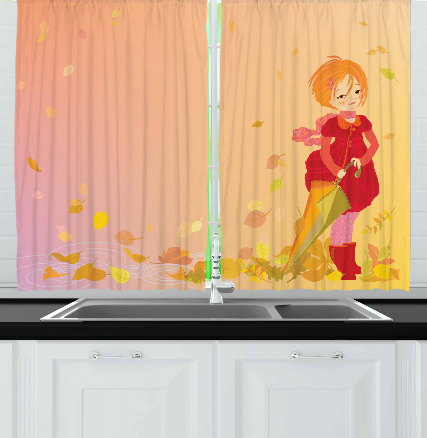 Anime Kitchen Curtains 2 Panel Set Window Drapes 55" X 39" Ambesonne - Picture 2 of 28