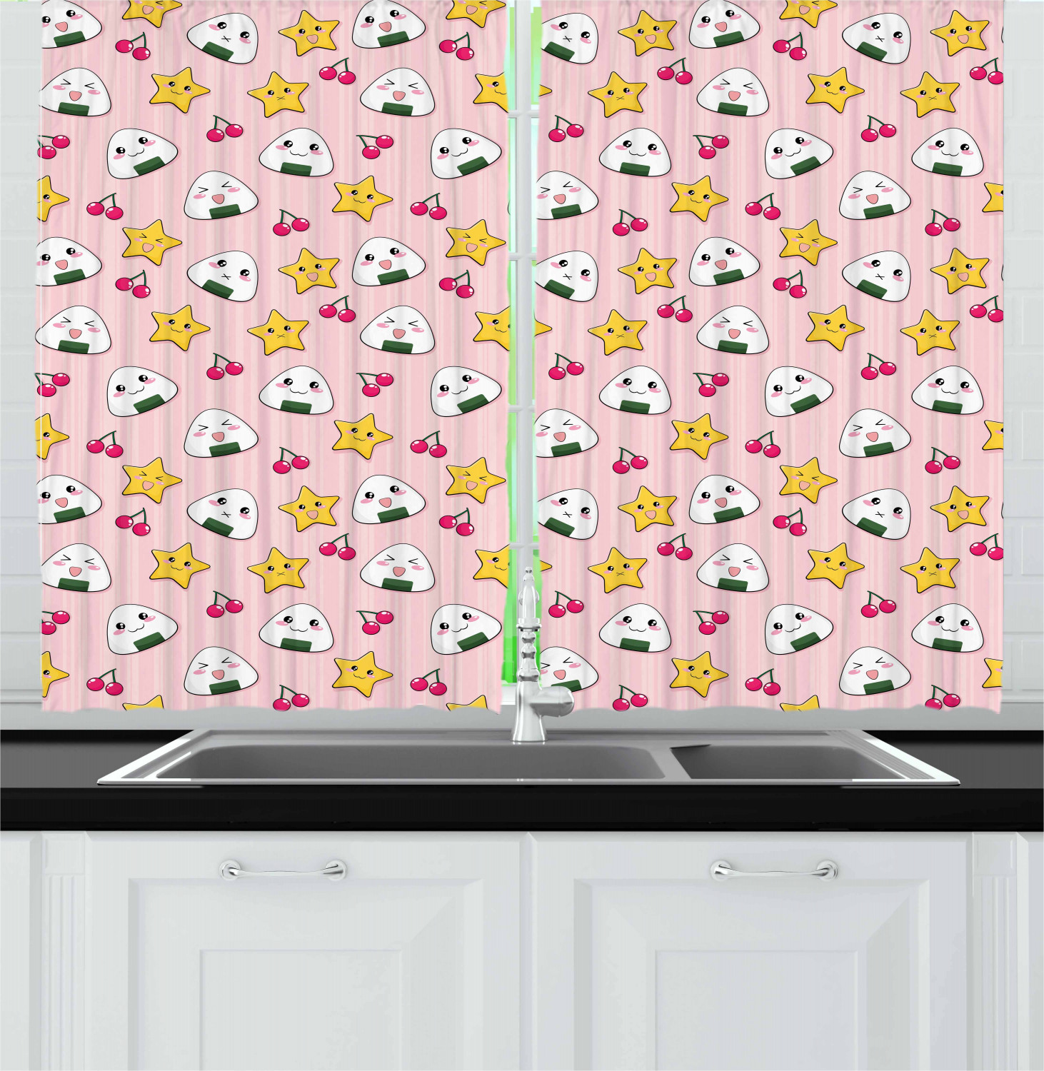 Anime Kitchen Curtains 2 Panel Set Window Drapes 55" X 39" Ambesonne - Picture 11 of 28