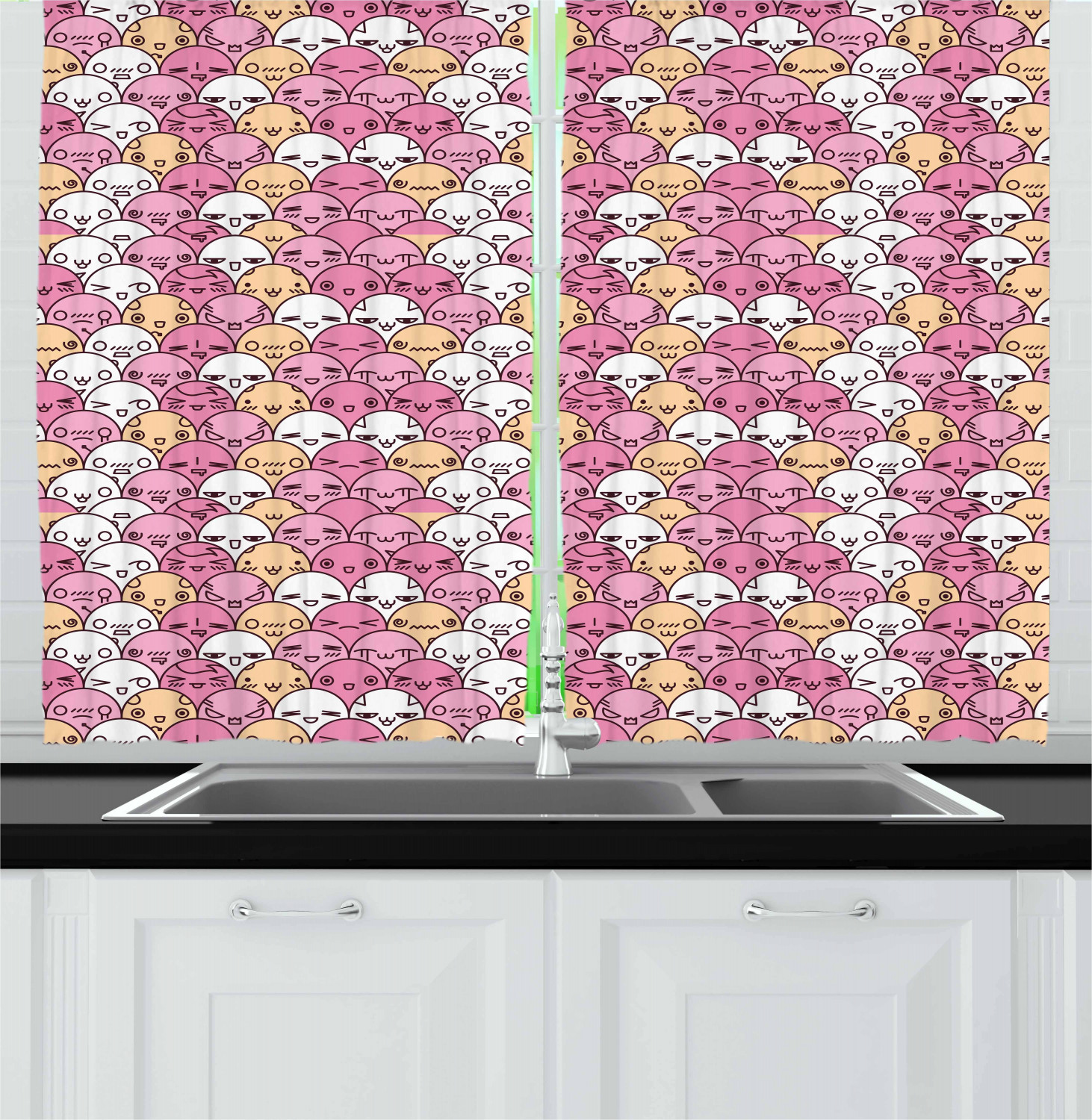 Anime Kitchen Curtains 2 Panel Set Window Drapes 55" X 39" Ambesonne - Picture 13 of 28