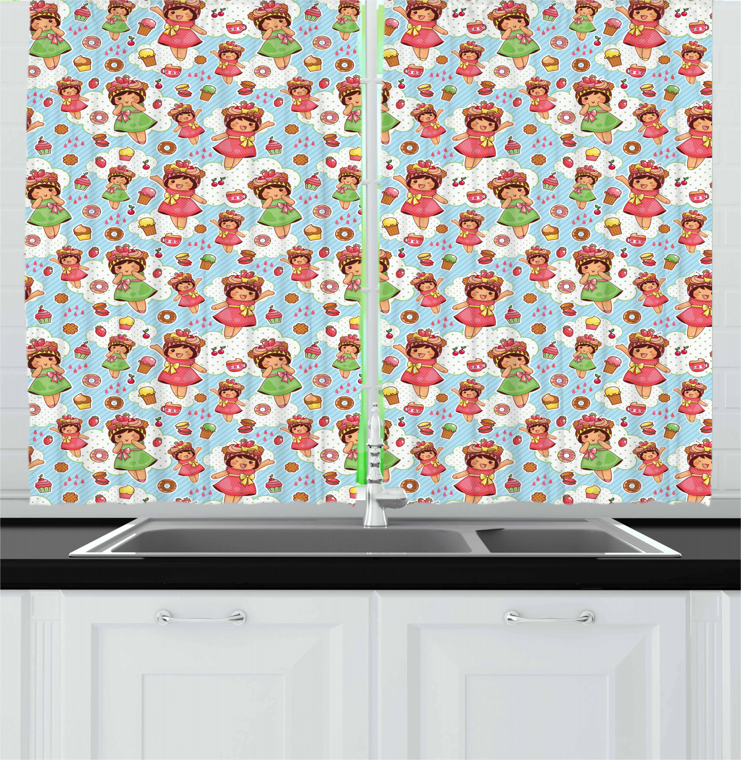 Anime Kitchen Curtains 2 Panel Set Window Drapes 55" X 39" Ambesonne - Picture 14 of 28