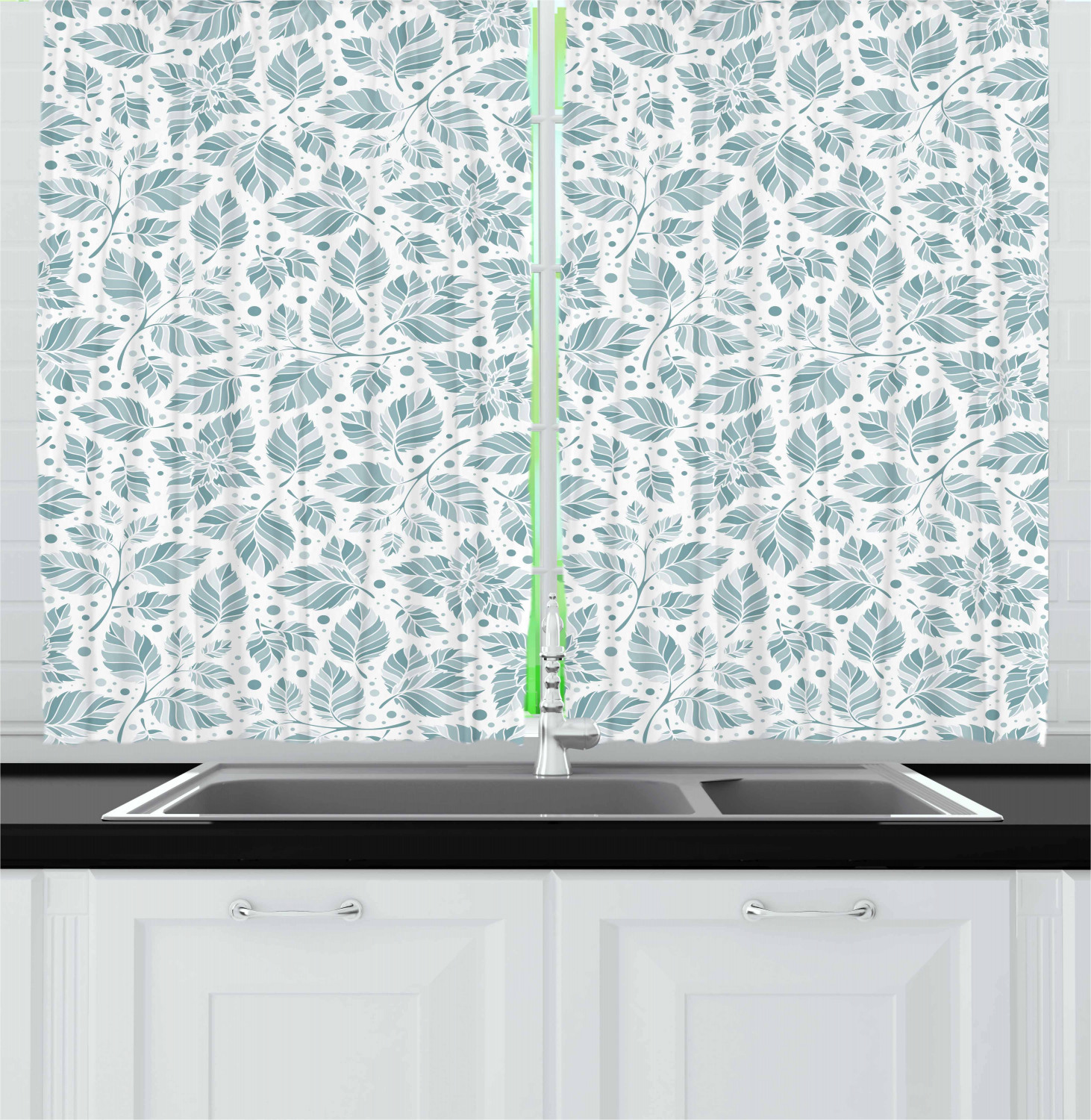 Grey Blue Kitchen Curtains 2 Panel Set Window Drapes 55" X 39" Ambesonne - Picture 7 of 30