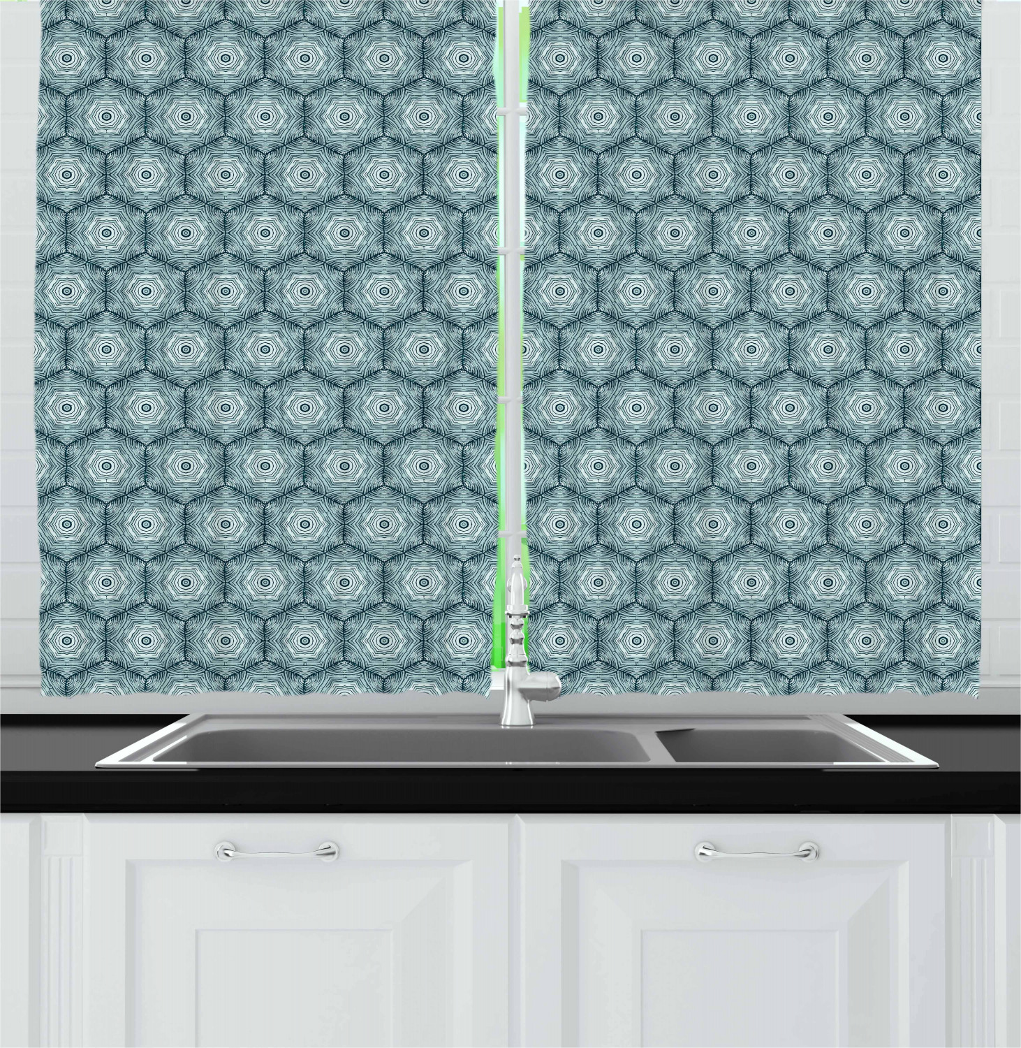 Grey Blue Kitchen Curtains 2 Panel Set Window Drapes 55" X 39" Ambesonne - Picture 8 of 30