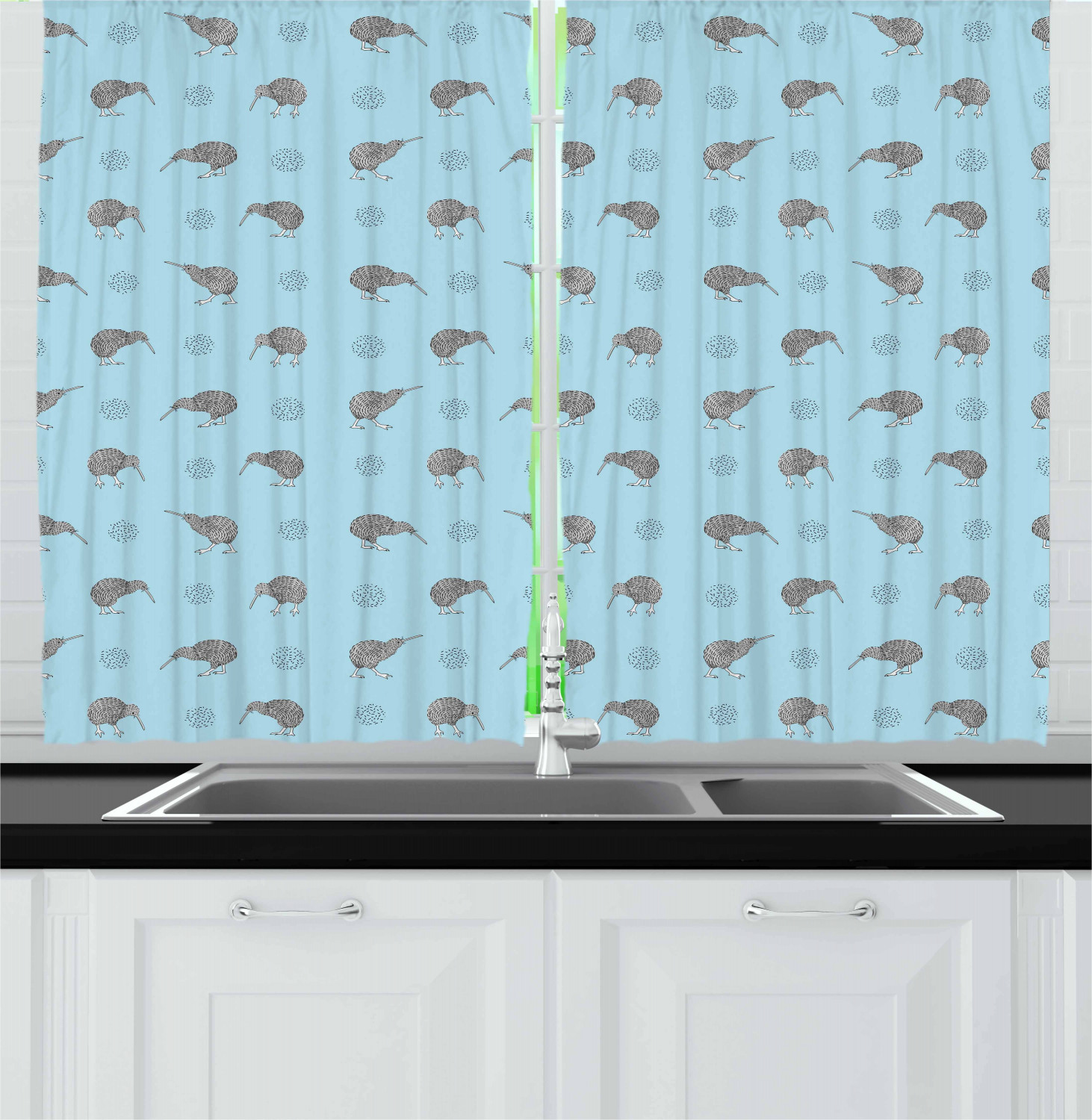 Grey Blue Kitchen Curtains 2 Panel Set Window Drapes 55" X 39" Ambesonne - Picture 10 of 30