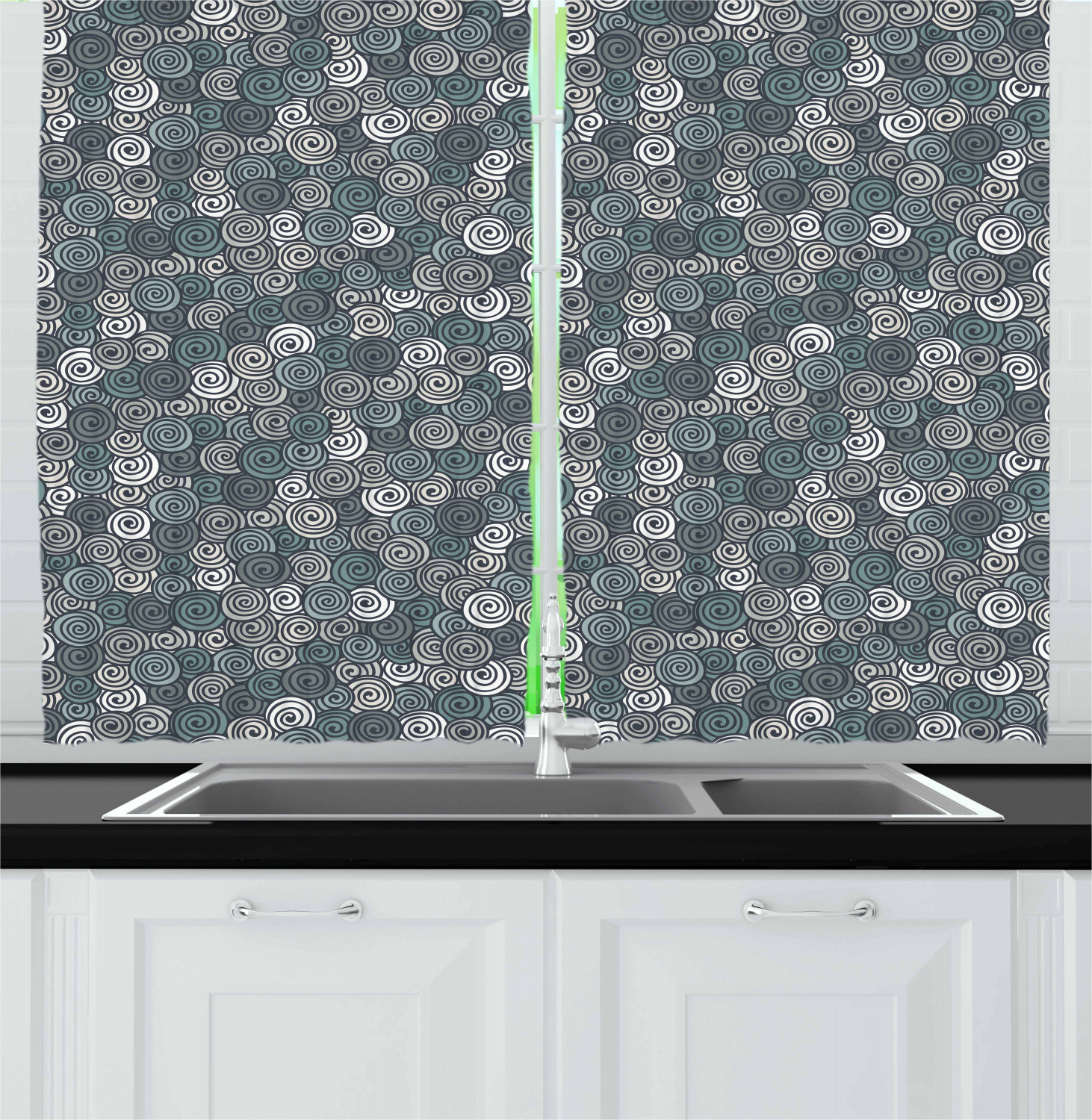 Grey Blue Kitchen Curtains 2 Panel Set Window Drapes 55" X 39" Ambesonne - Picture 11 of 30