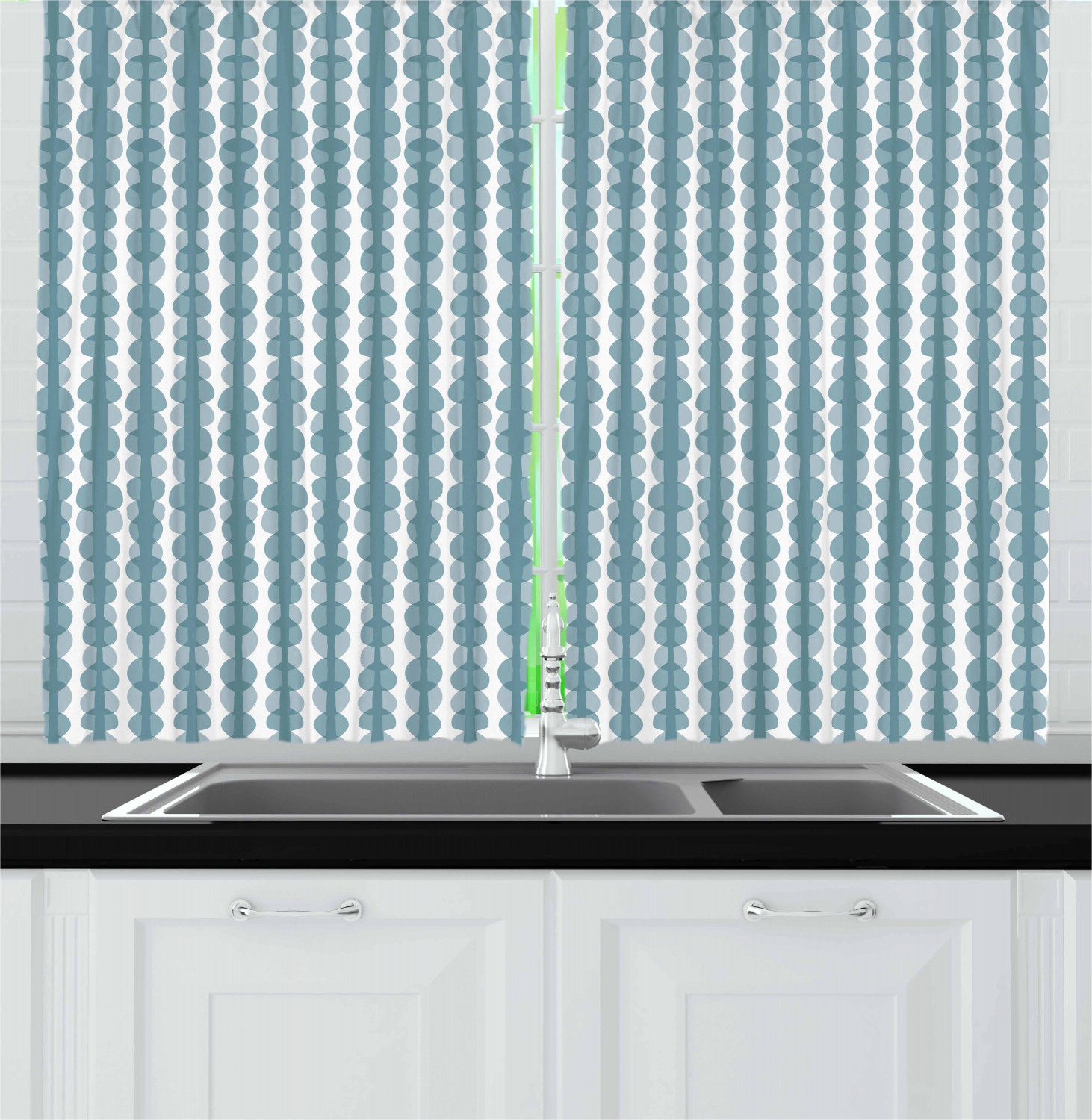Grey Blue Kitchen Curtains 2 Panel Set Window Drapes 55" X 39" Ambesonne - Picture 12 of 30