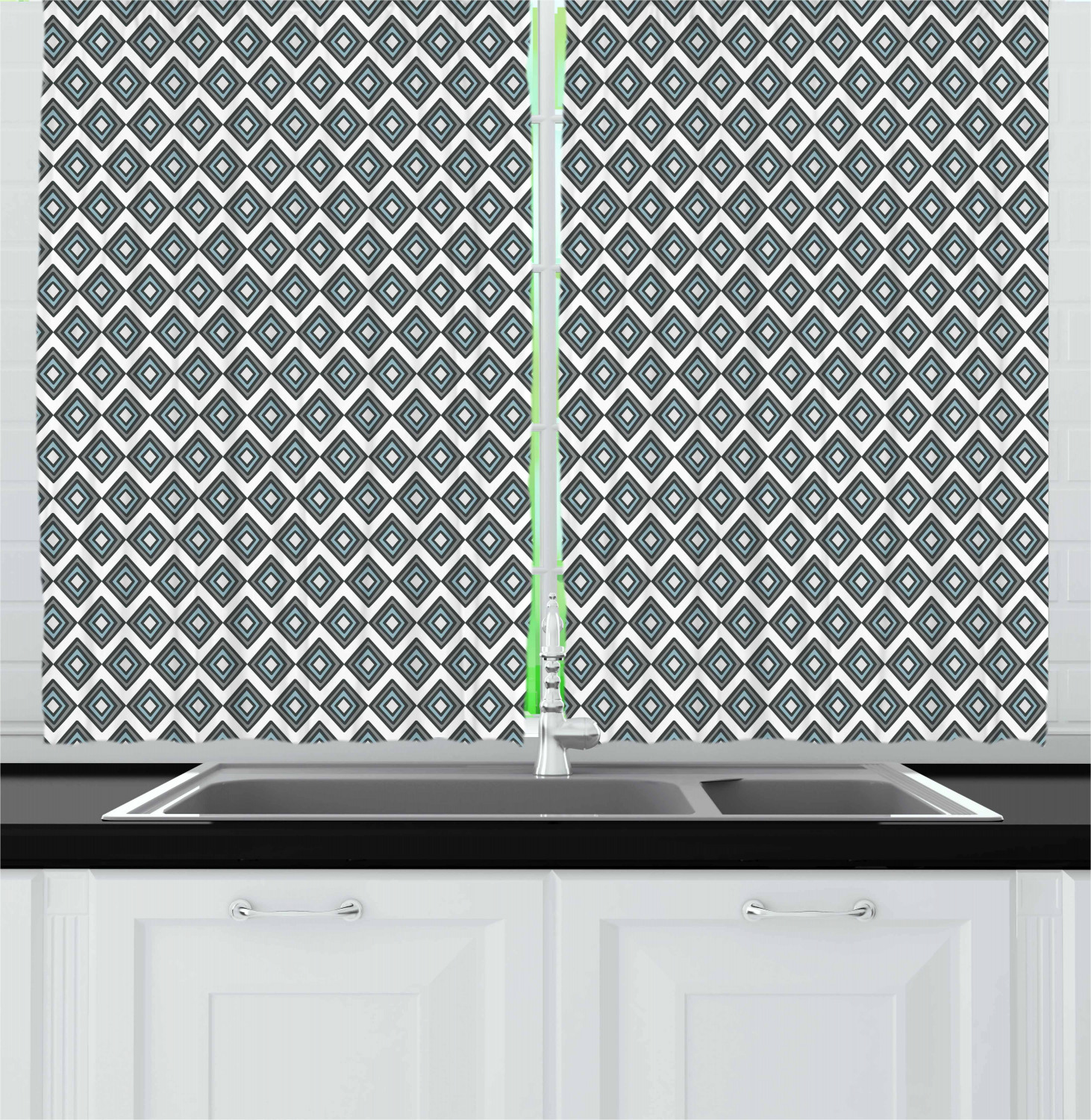 Grey Blue Kitchen Curtains 2 Panel Set Window Drapes 55" X 39" Ambesonne - Picture 16 of 30