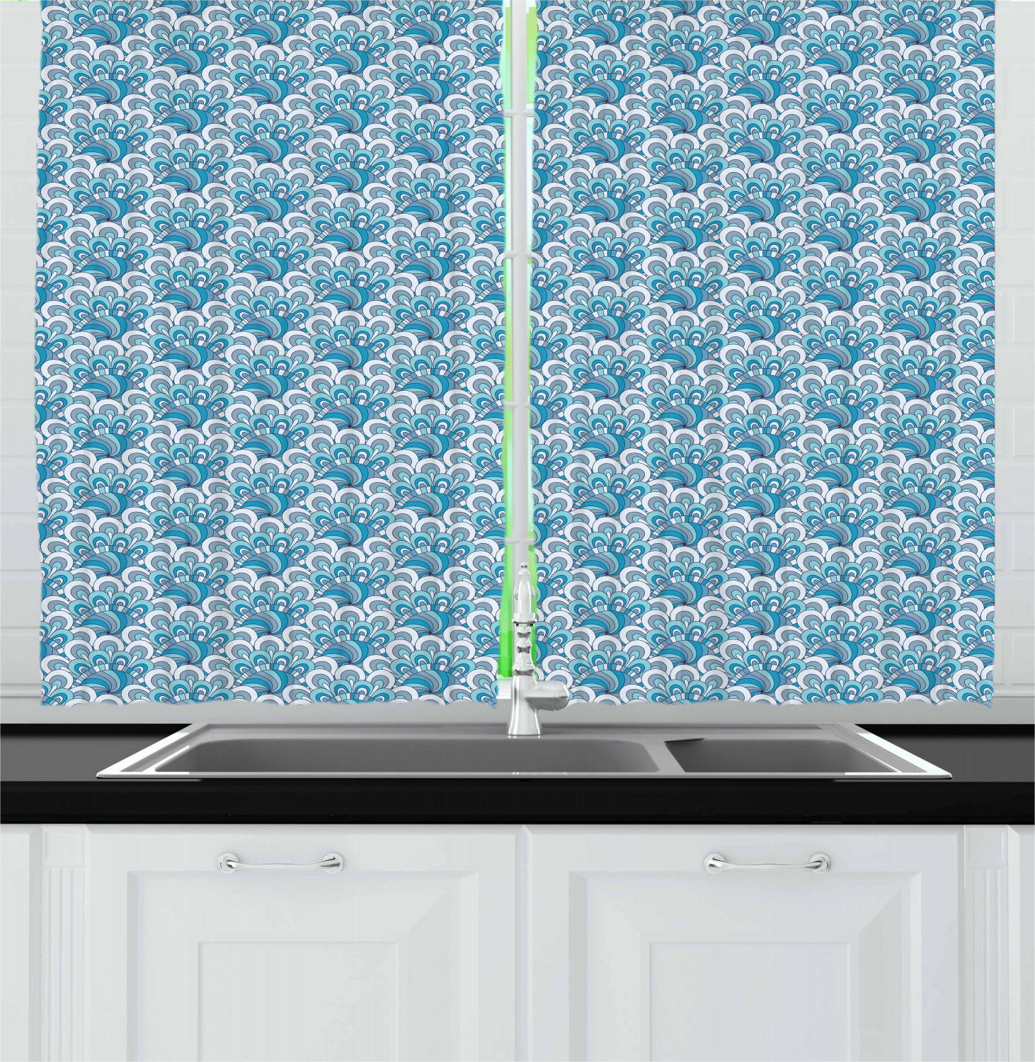 Grey Blue Kitchen Curtains 2 Panel Set Window Drapes 55" X 39" Ambesonne - Picture 18 of 30