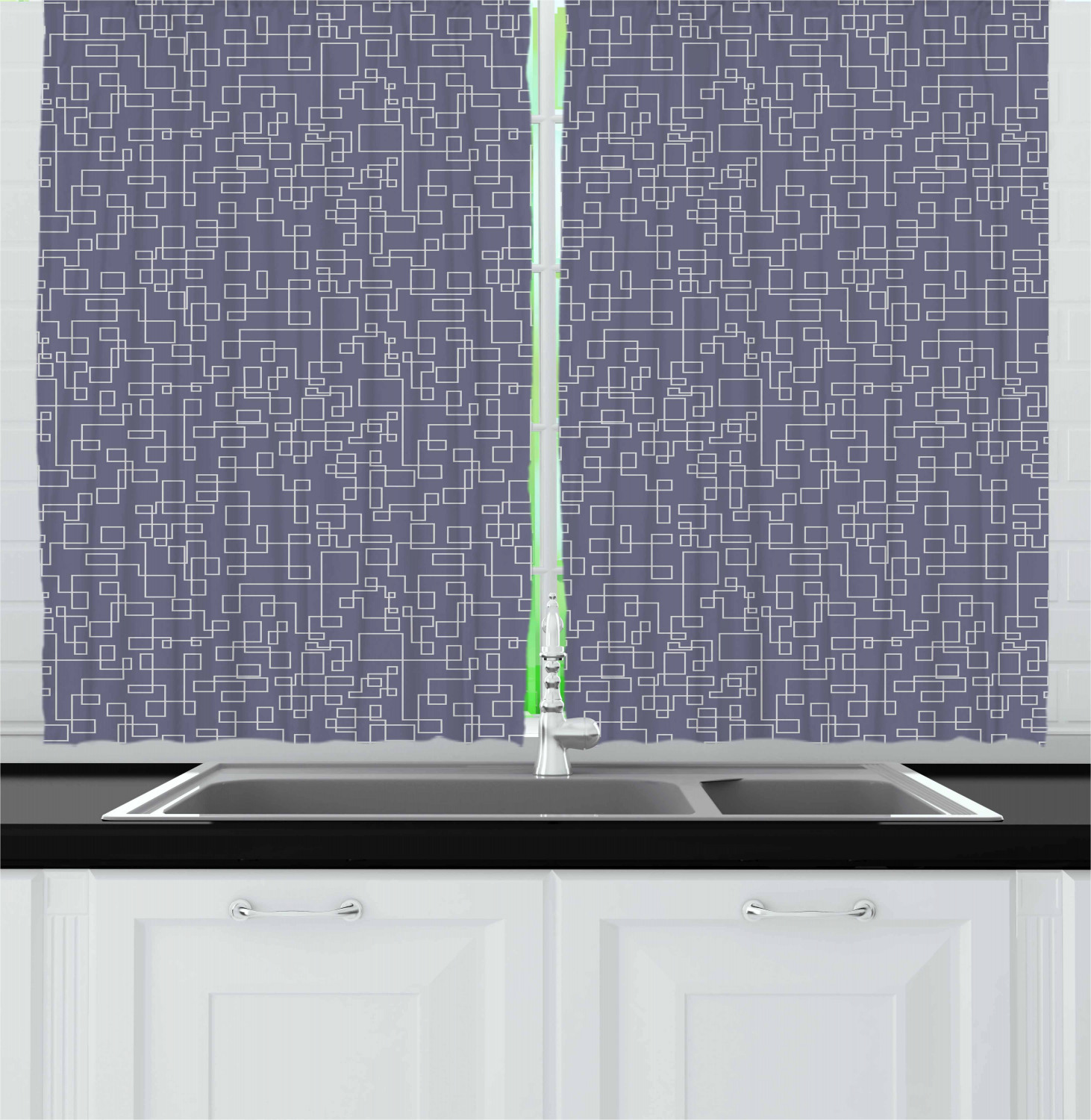Grey Blue Kitchen Curtains 2 Panel Set Window Drapes 55" X 39" Ambesonne - Picture 20 of 30