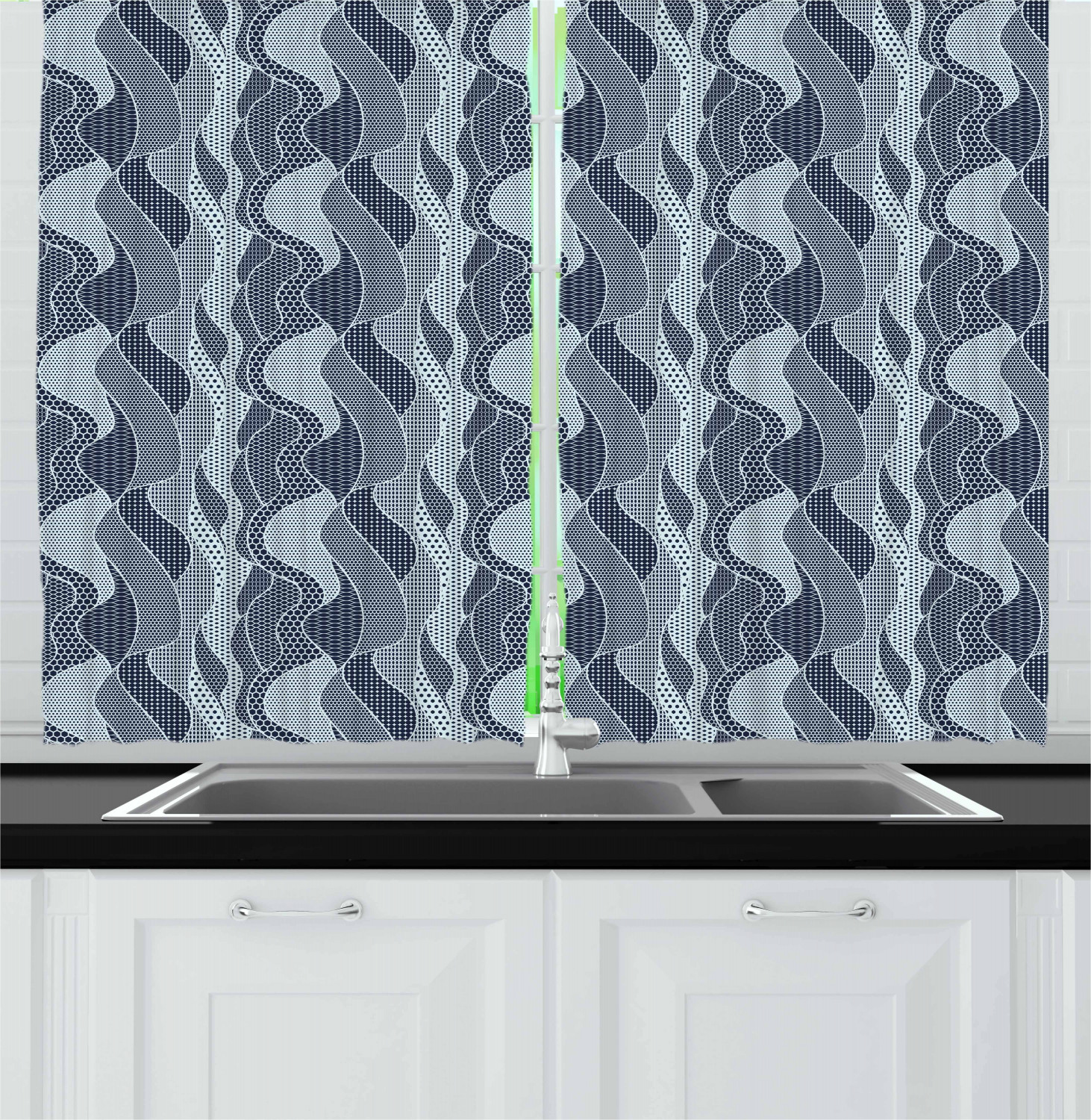 Grey Blue Kitchen Curtains 2 Panel Set Window Drapes 55" X 39" Ambesonne - Picture 21 of 30