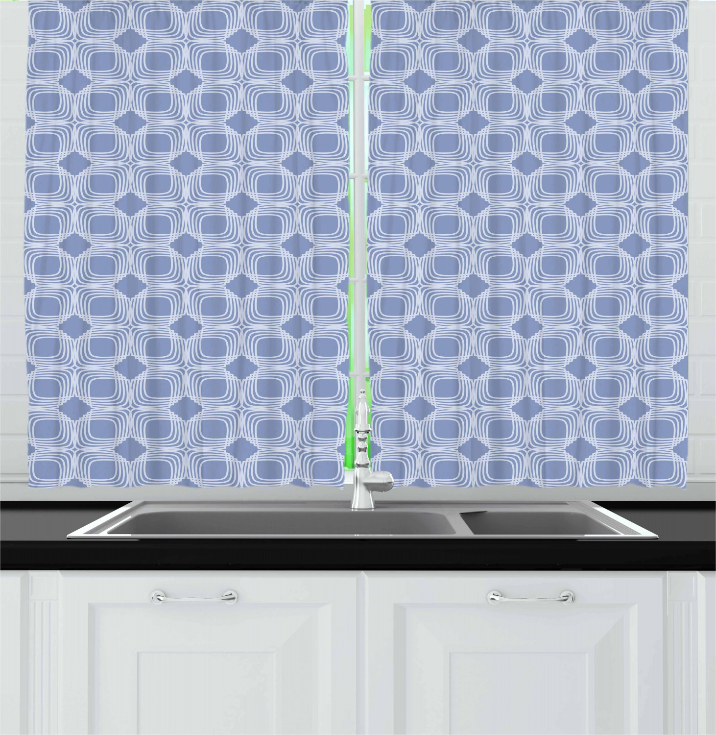 Grey Blue Kitchen Curtains 2 Panel Set Window Drapes 55" X 39" Ambesonne - Picture 23 of 30
