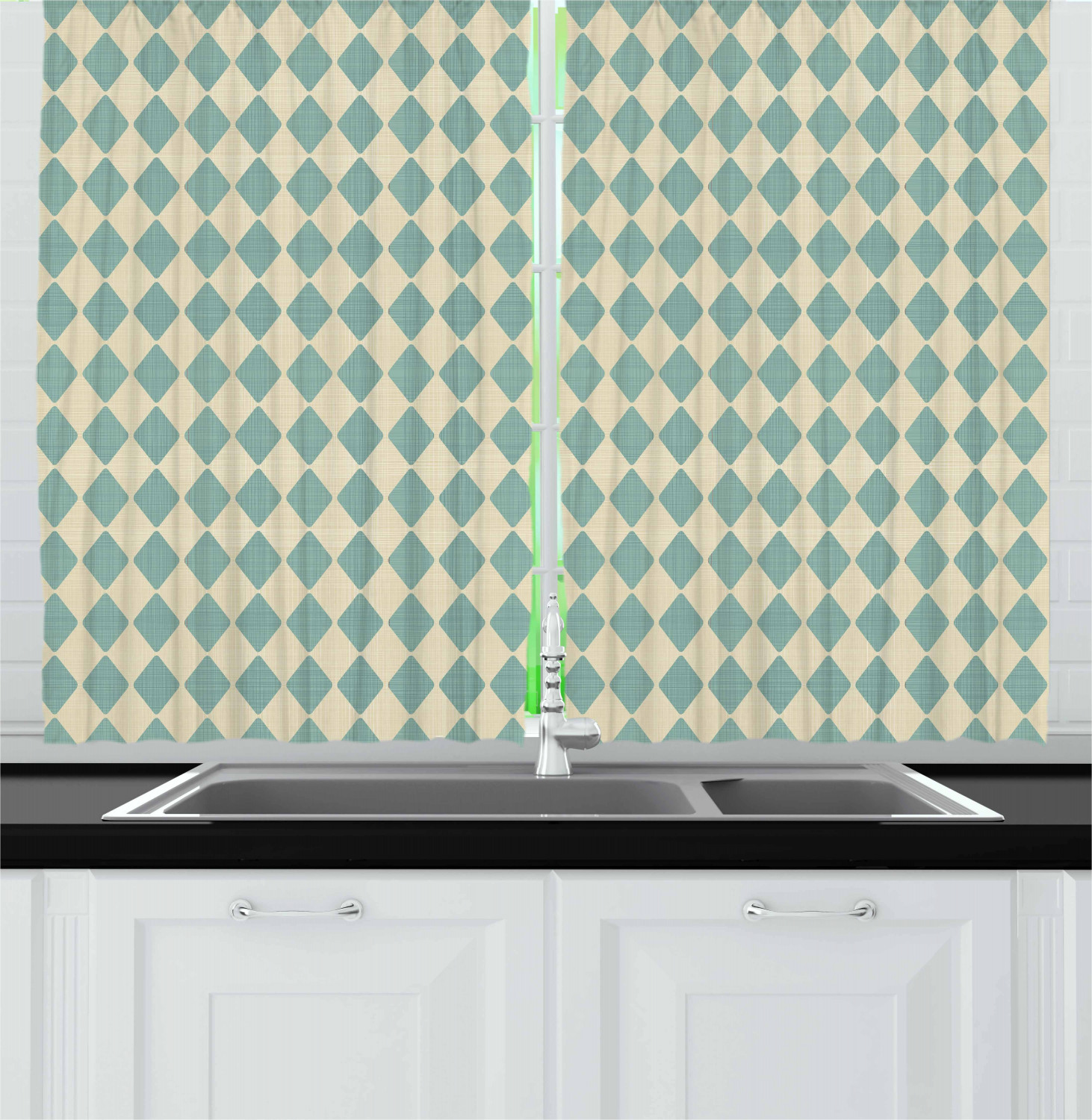 Grey Blue Kitchen Curtains 2 Panel Set Window Drapes 55" X 39" Ambesonne - Picture 28 of 30