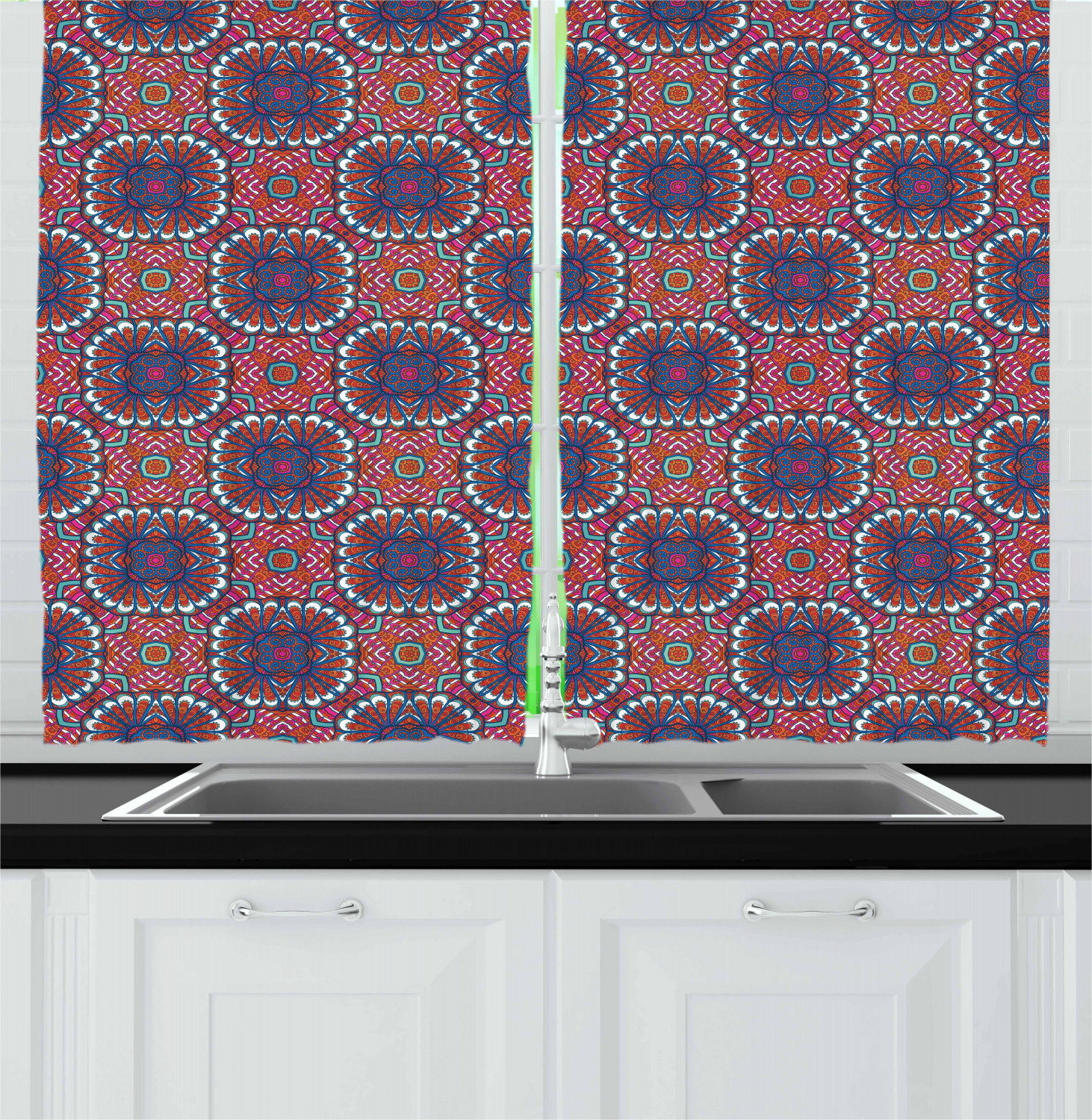 Nepal Kitchen Curtains 2 Panel Set Window Drapes 55" X 39" Ambesonne eBay