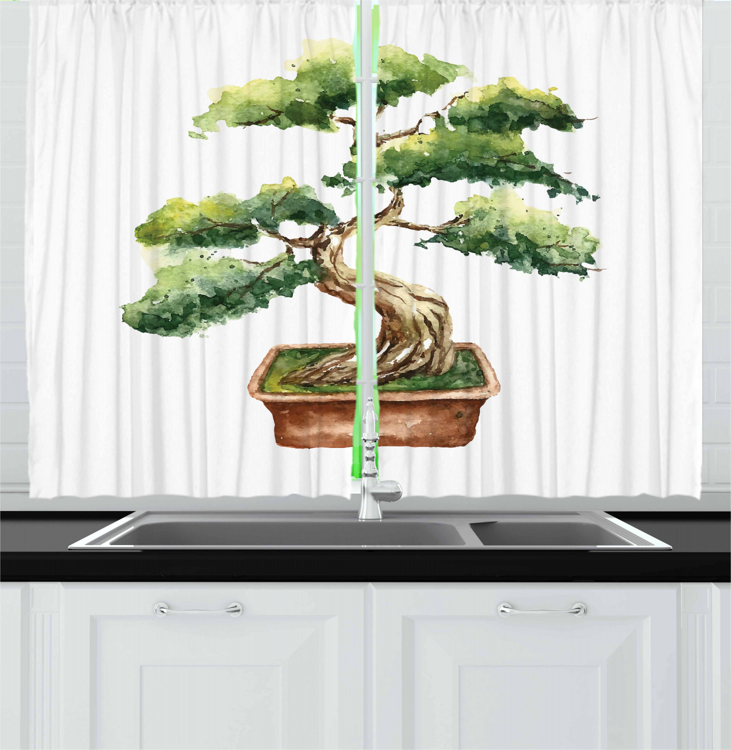 Garden Kitchen Curtains 2 Panel Set Window Drapes 55" X 39" Ambesonne - Picture 4 of 12