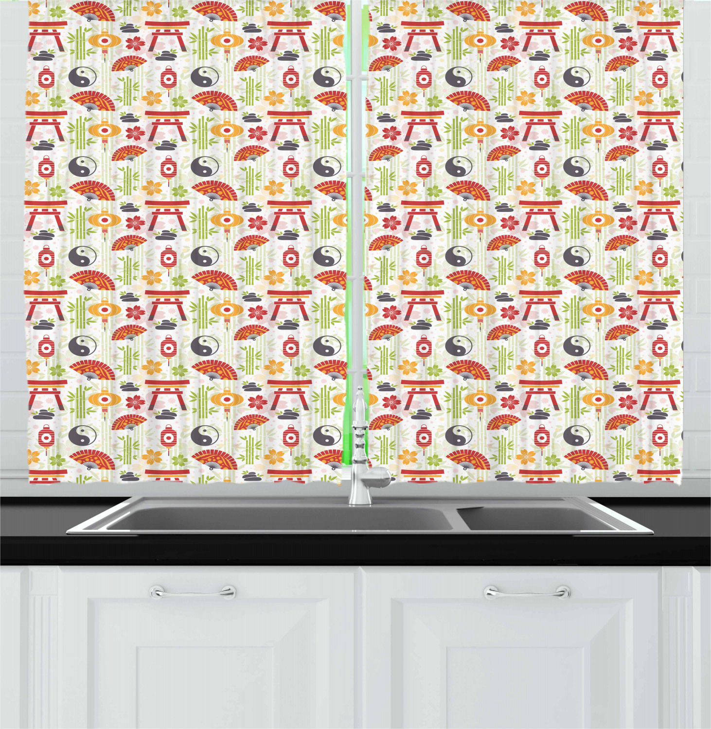 Garden Kitchen Curtains 2 Panel Set Window Drapes 55" X 39" Ambesonne - Picture 6 of 12