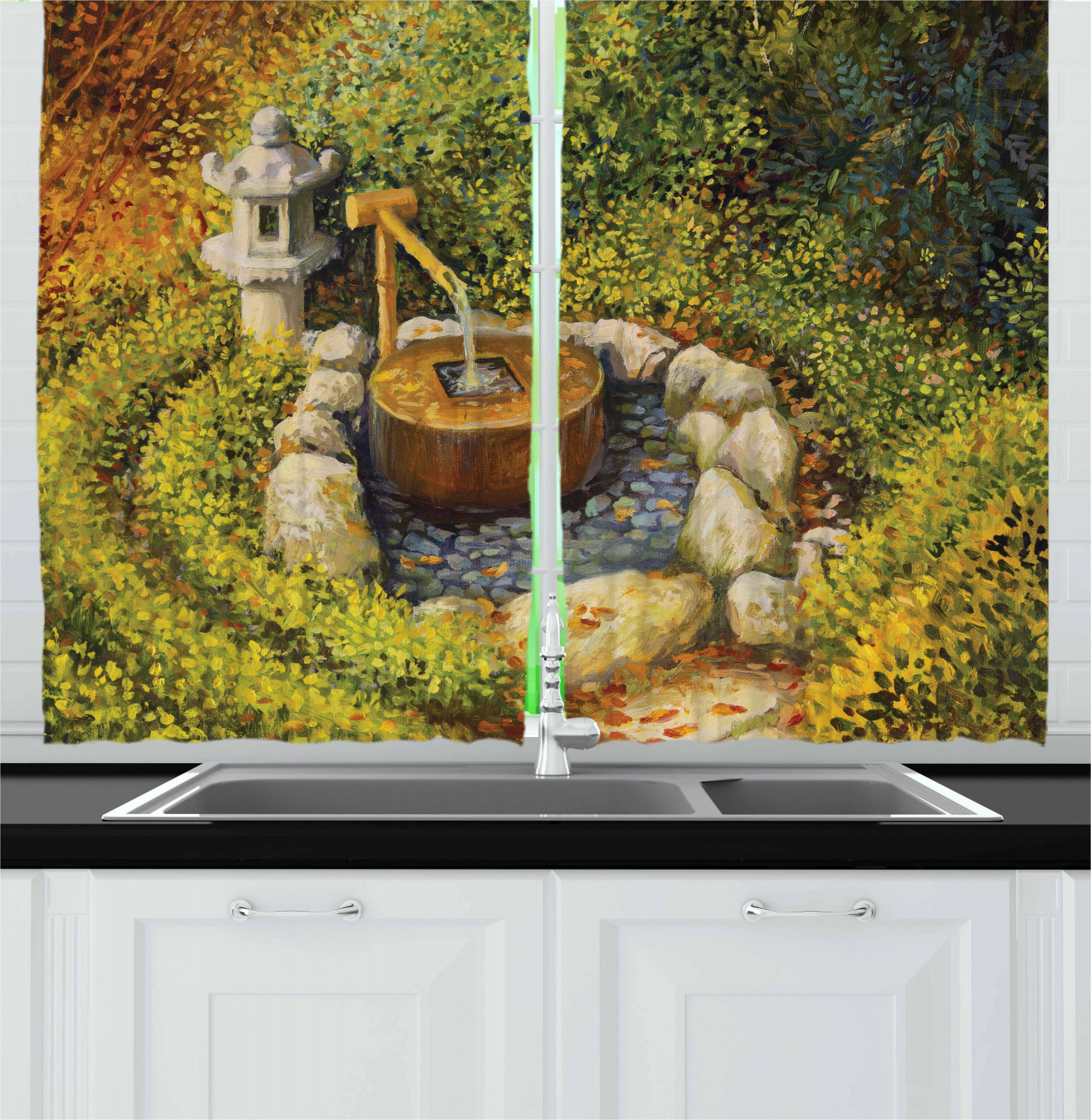 Garden Kitchen Curtains 2 Panel Set Window Drapes 55" X 39" Ambesonne - Picture 12 of 12