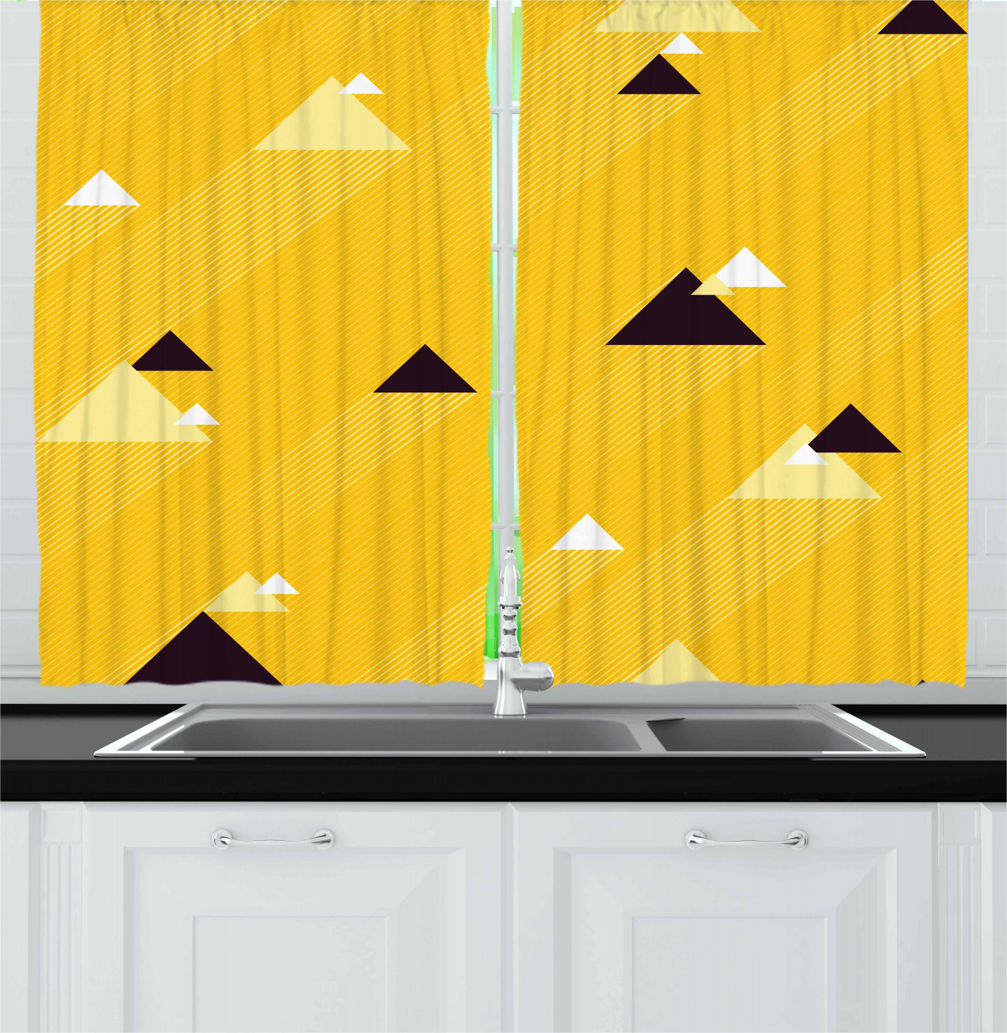 Vintage Yellow Kitchen Curtains 2 Panel Set Window Drapes 55" X 39