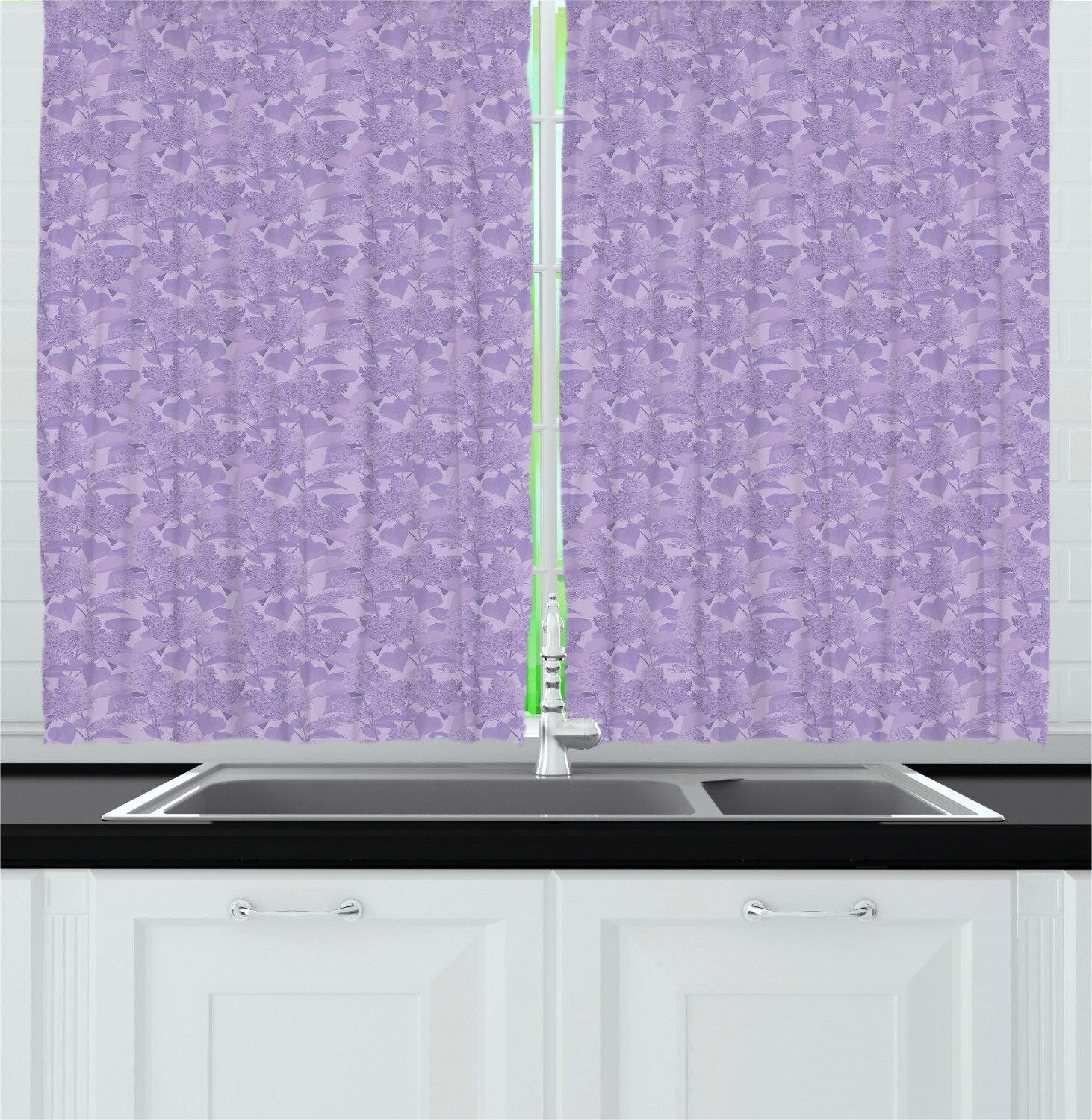 Lilac Kitchen Curtains 2 Panel Set Window Drapes 55" X 39" Ambesonne - 第 29/30 張圖片