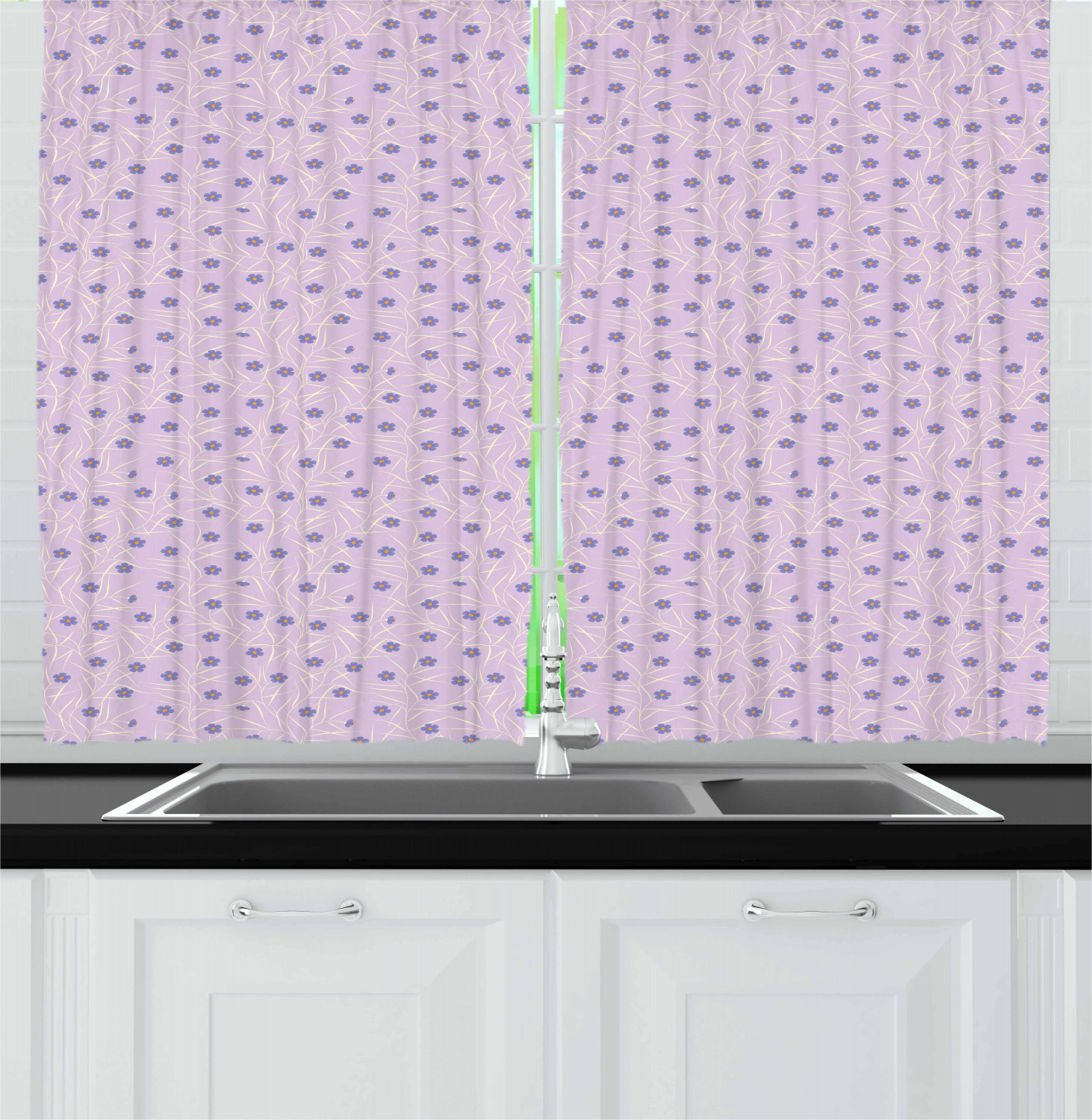 Lilac Kitchen Curtains 2 Panel Set Window Drapes 55" X 39" Ambesonne - 第 13/30 張圖片