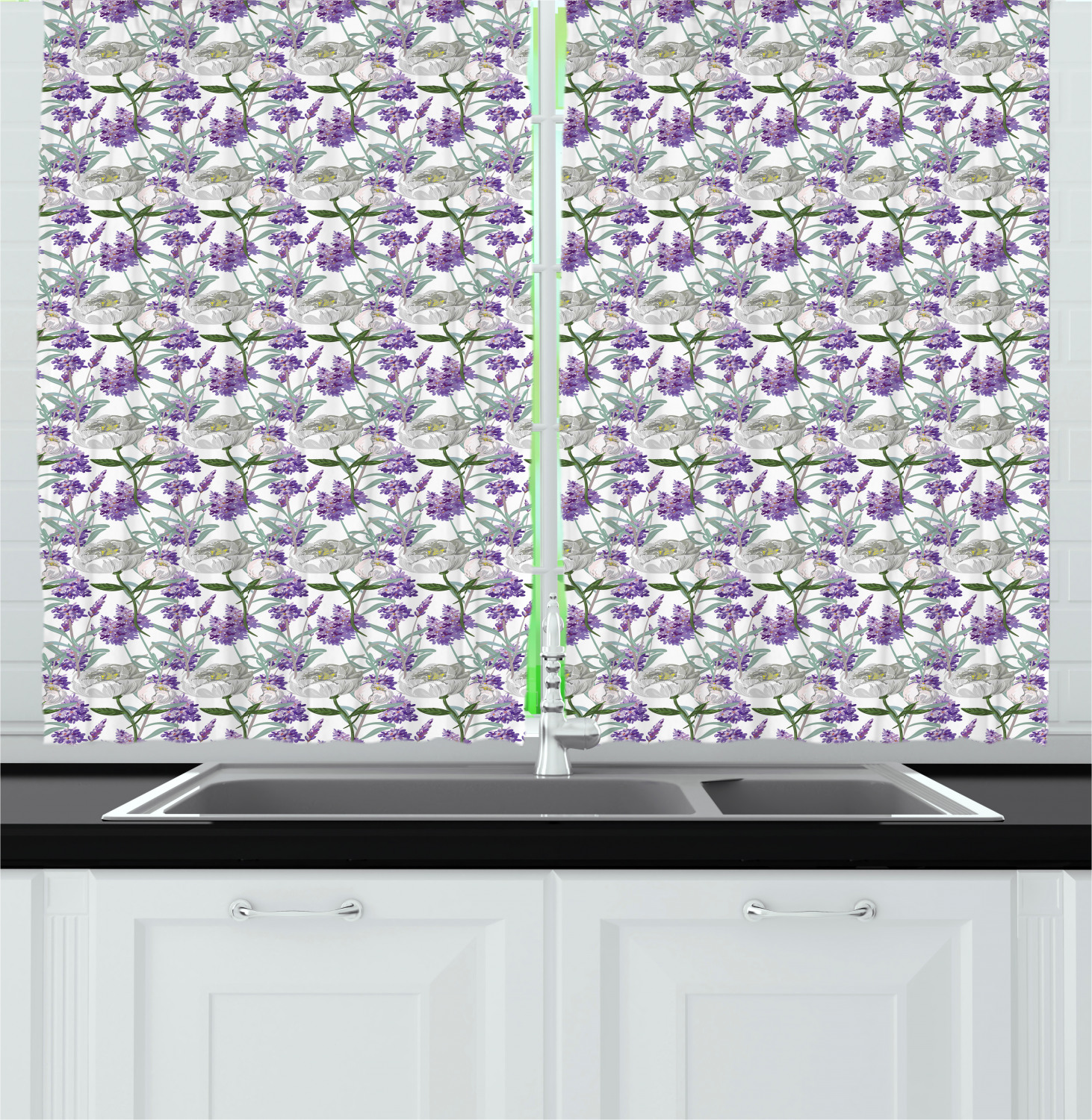 Lilac Kitchen Curtains 2 Panel Set Window Drapes 55" X 39" Ambesonne - 第 8/30 張圖片
