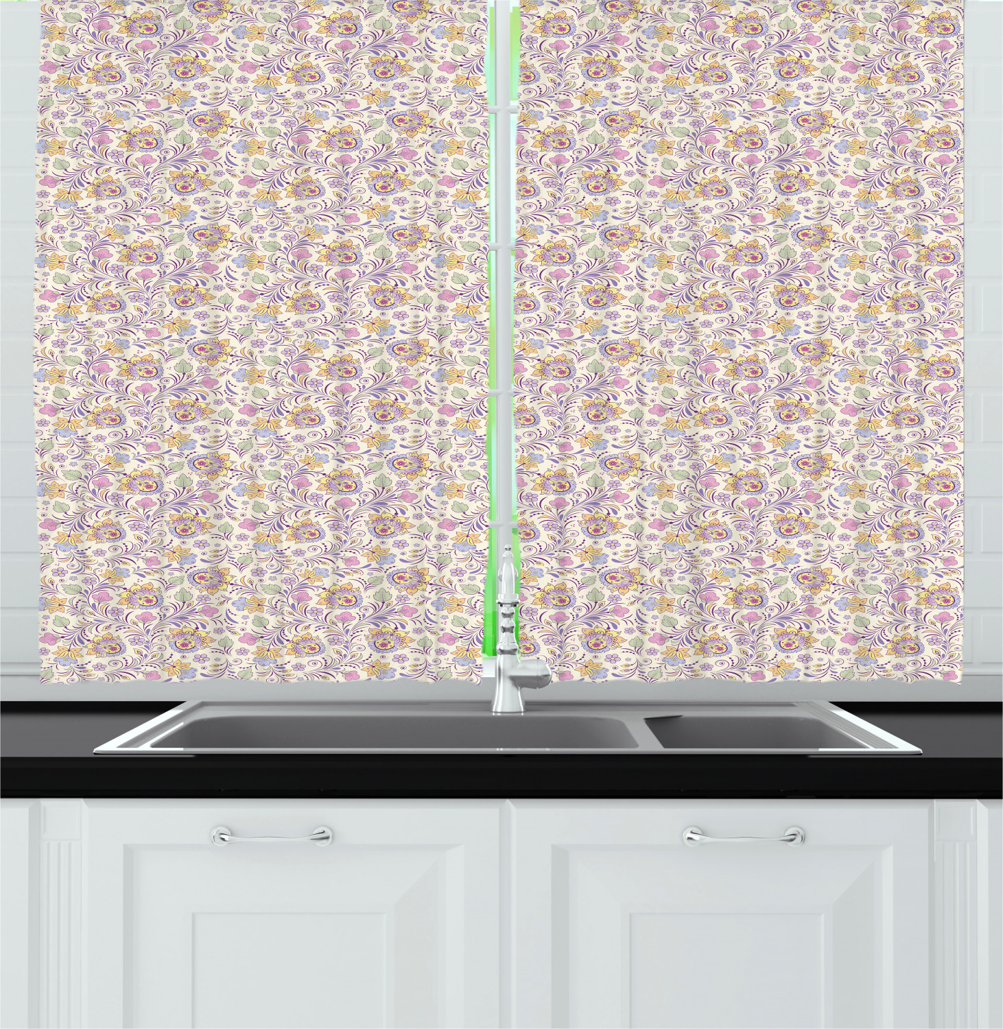 Lilac Kitchen Curtains 2 Panel Set Window Drapes 55" X 39" Ambesonne - 第 23/30 張圖片