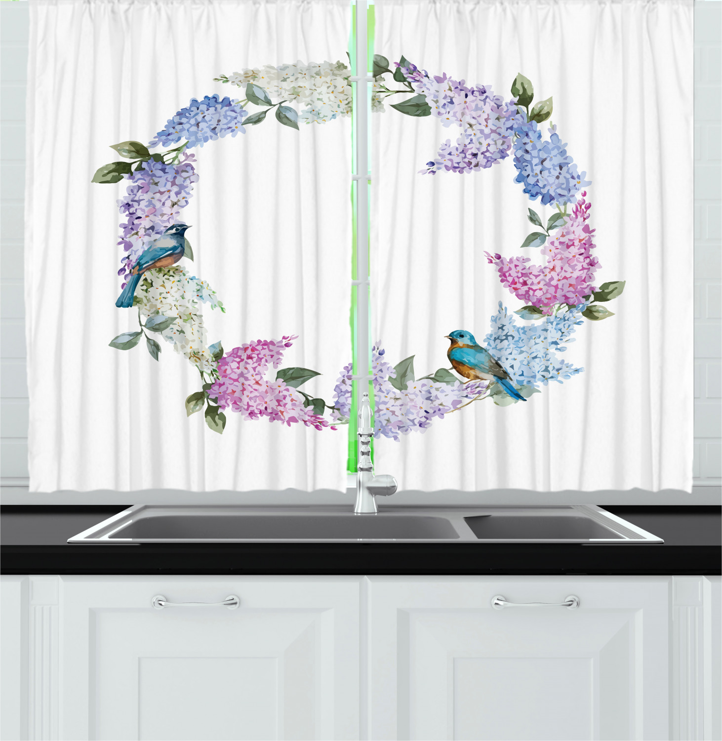 Lilac Kitchen Curtains 2 Panel Set Window Drapes 55" X 39" Ambesonne - 第 7/30 張圖片