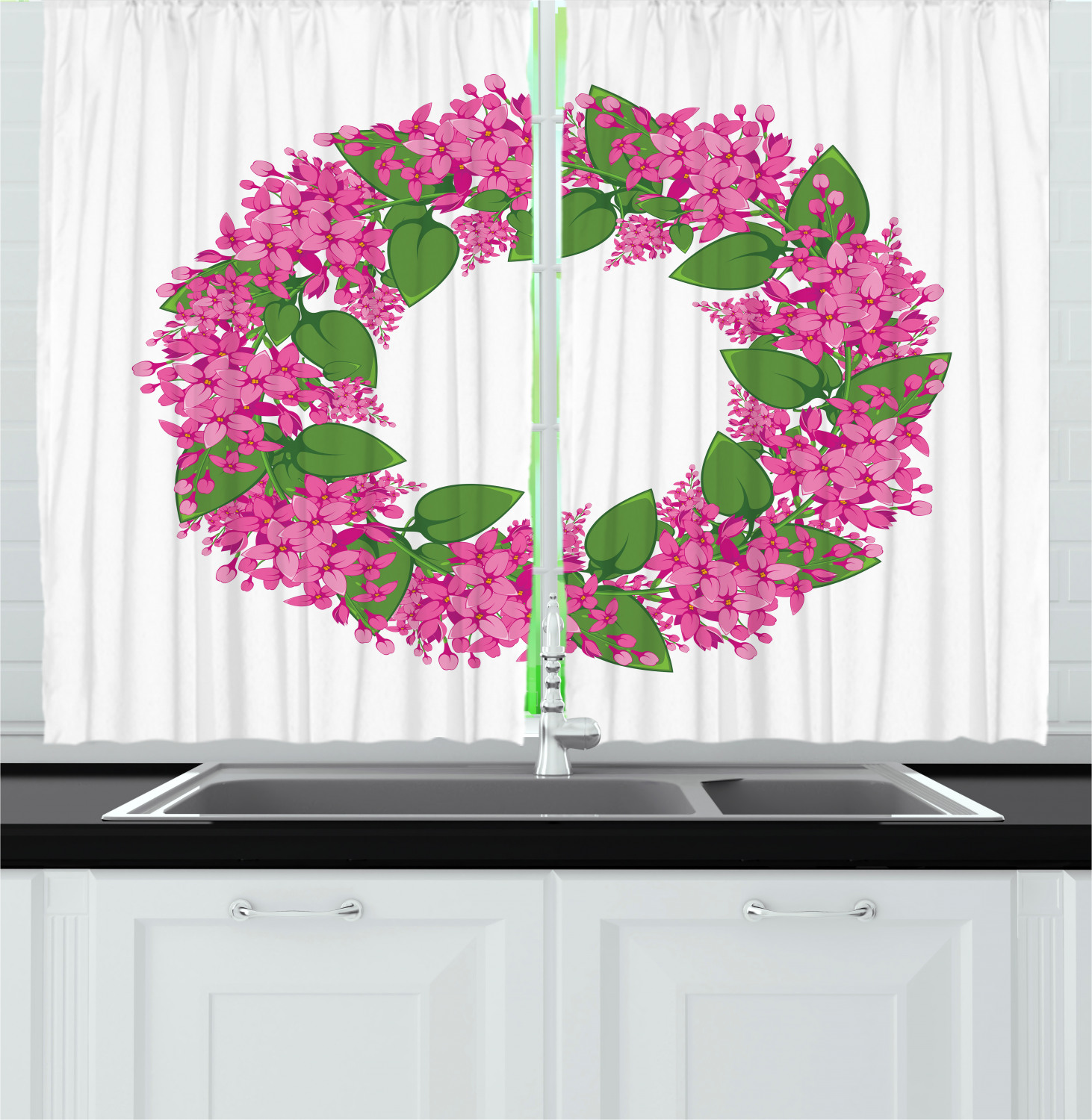 Lilac Kitchen Curtains 2 Panel Set Window Drapes 55" X 39" Ambesonne - 第 24/30 張圖片