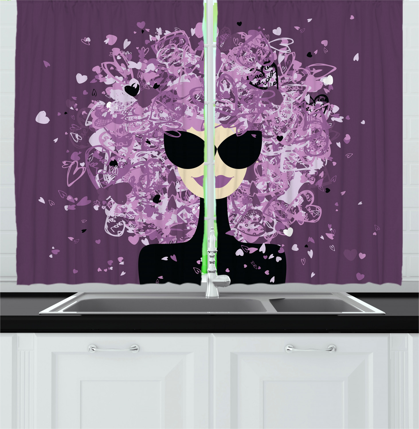 Lilac Kitchen Curtains 2 Panel Set Window Drapes 55" X 39" Ambesonne - 第 14/30 張圖片