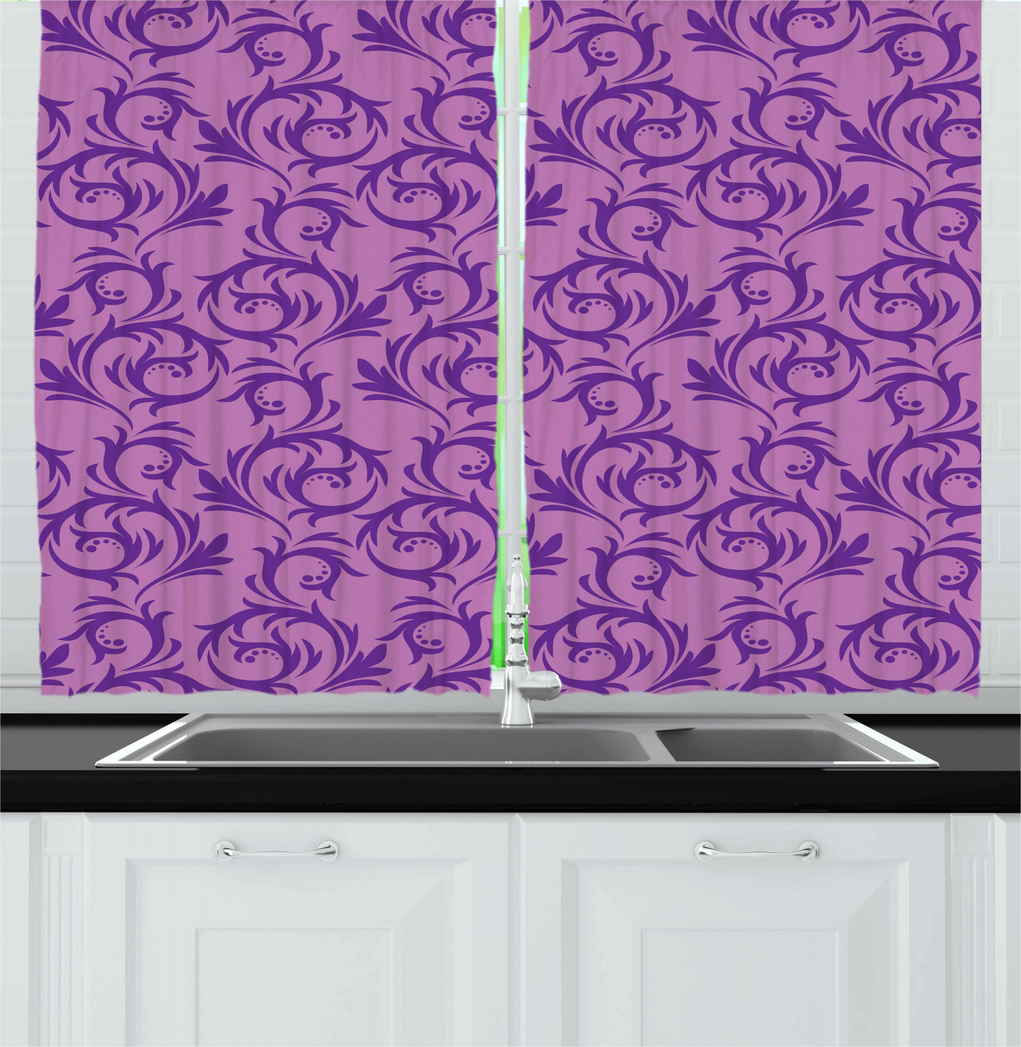 Lilac Kitchen Curtains 2 Panel Set Window Drapes 55" X 39" Ambesonne - 第 30/30 張圖片
