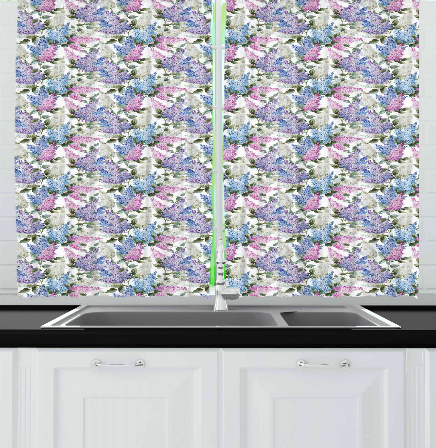 Lilac Kitchen Curtains 2 Panel Set Window Drapes 55" X 39" Ambesonne - 第 28/30 張圖片