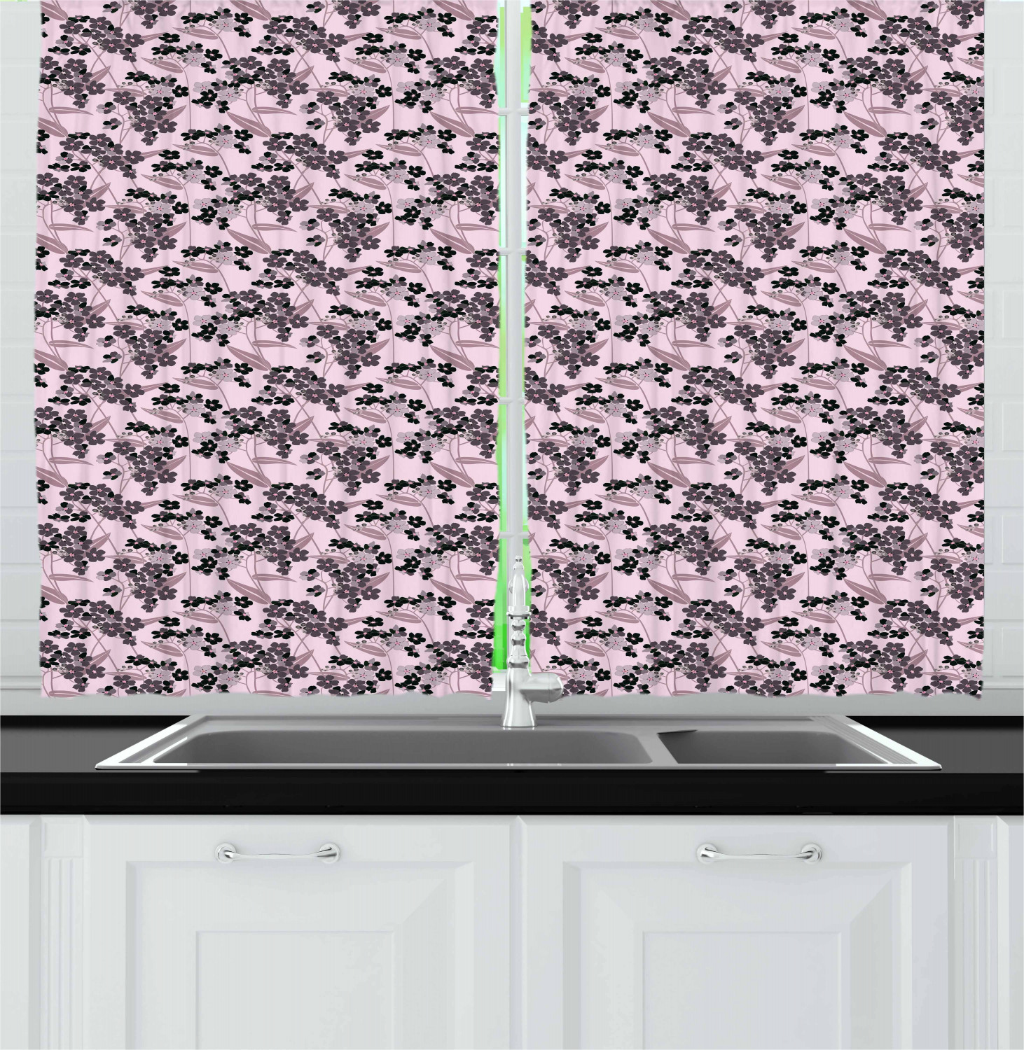 Lilac Kitchen Curtains 2 Panel Set Window Drapes 55" X 39" Ambesonne - 第 17/30 張圖片