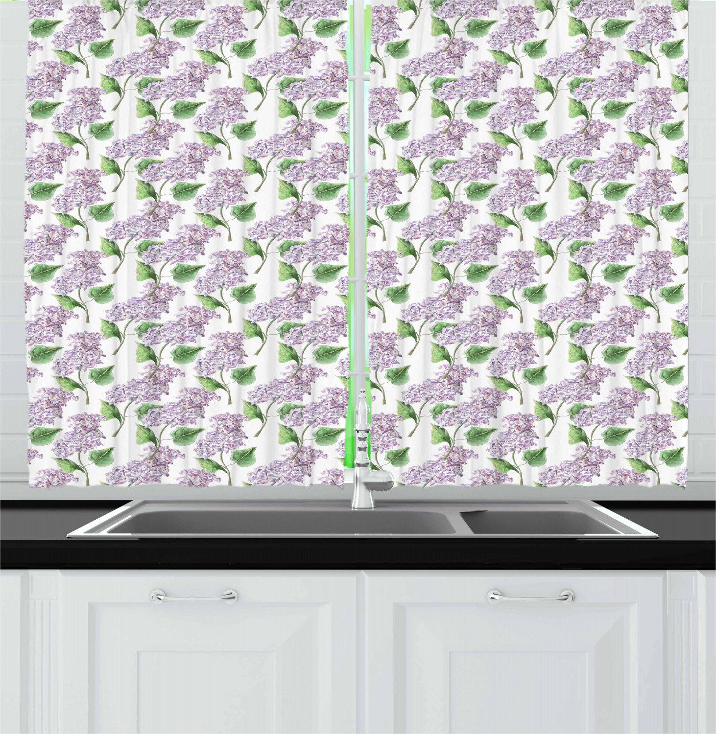 Lilac Kitchen Curtains 2 Panel Set Window Drapes 55" X 39" Ambesonne - 第 20/30 張圖片
