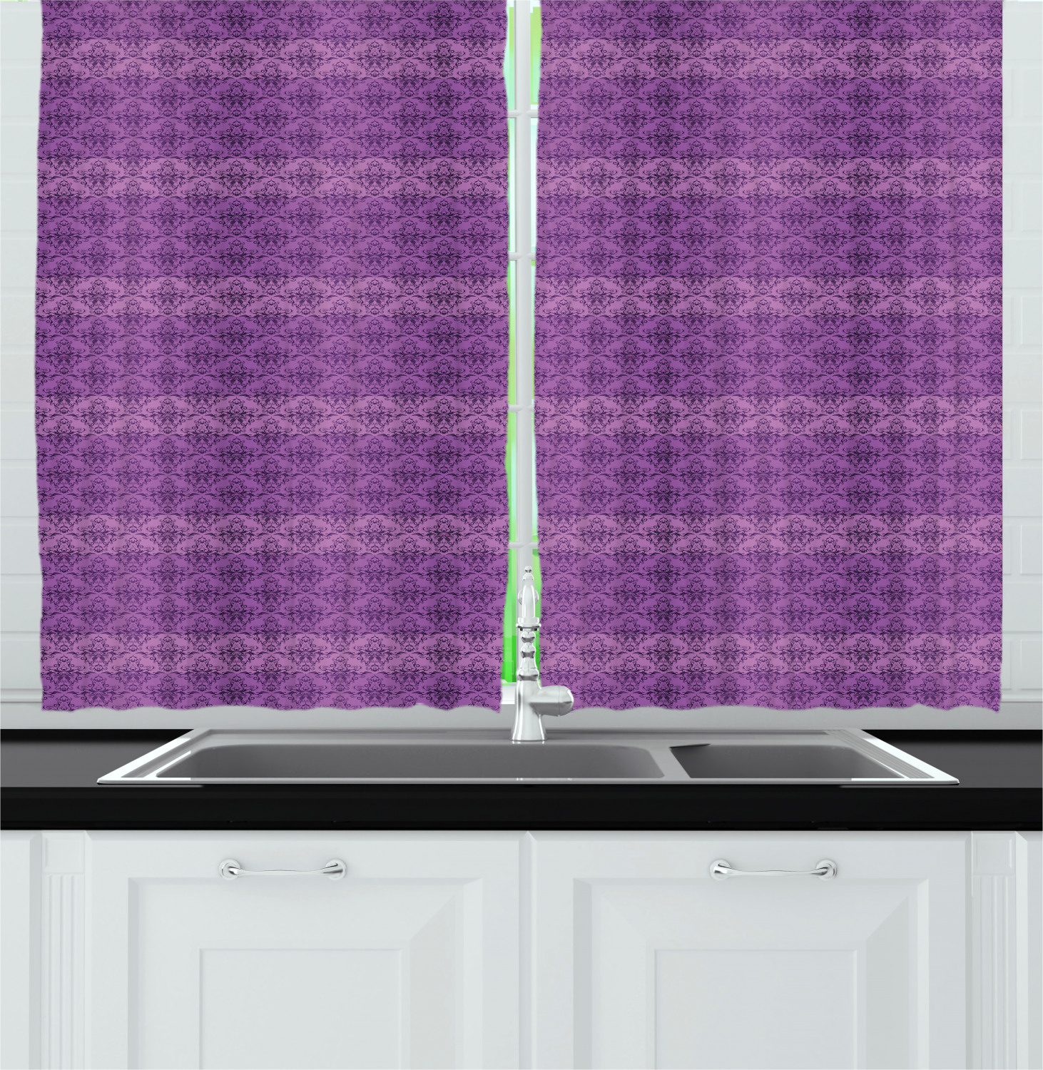Lilac Kitchen Curtains 2 Panel Set Window Drapes 55" X 39" Ambesonne - 第 12/30 張圖片