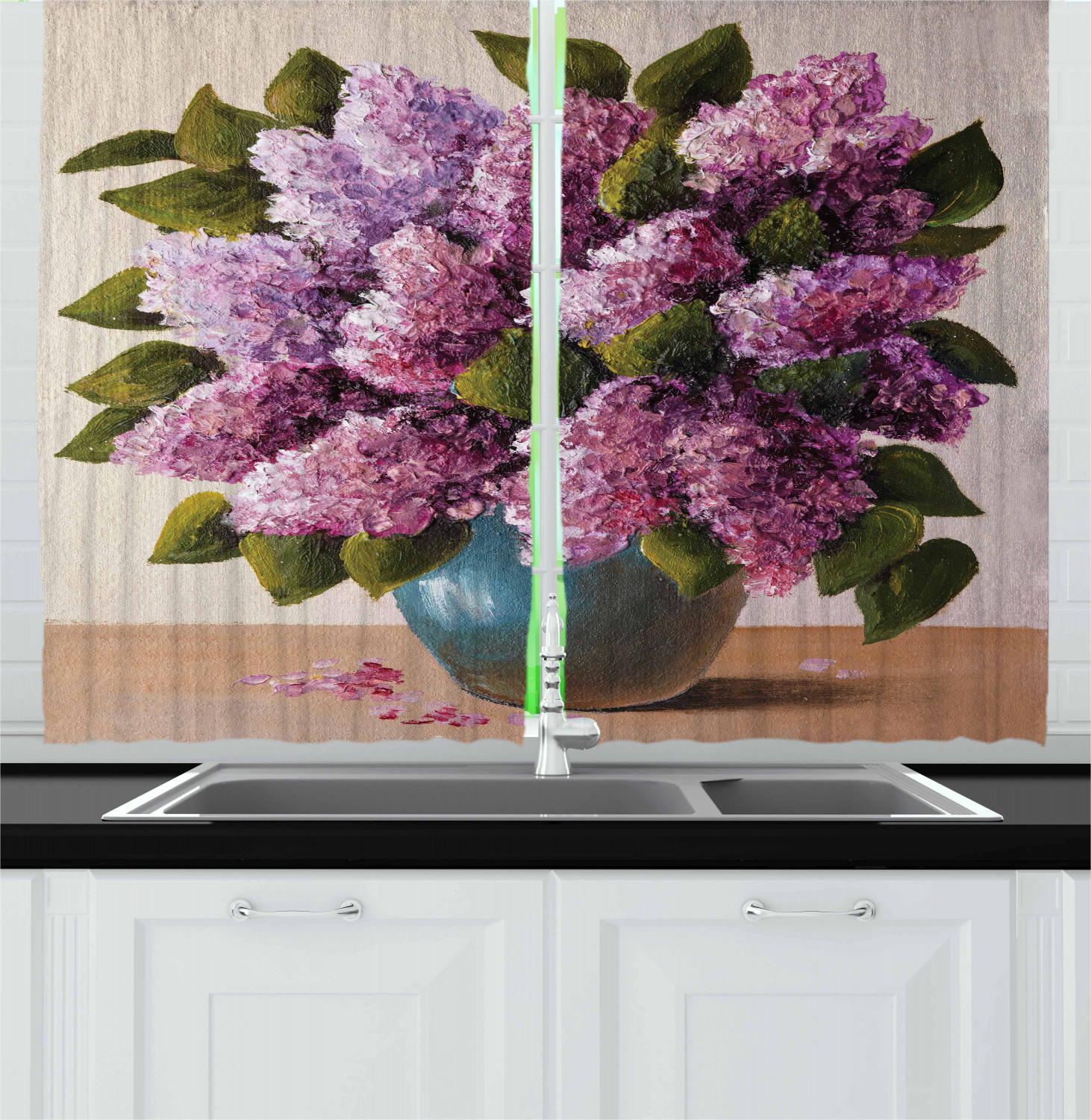 Lilac Kitchen Curtains 2 Panel Set Window Drapes 55" X 39" Ambesonne - 第 16/30 張圖片
