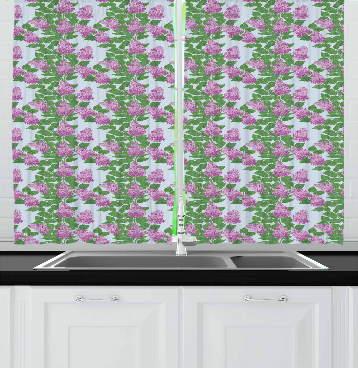Lilac Kitchen Curtains 2 Panel Set Window Drapes 55" X 39" Ambesonne - 第 15/30 張圖片