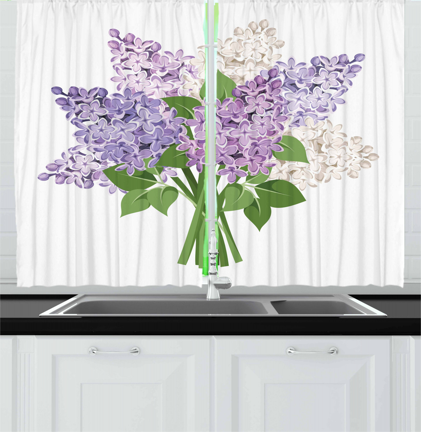 Lilac Kitchen Curtains 2 Panel Set Window Drapes 55" X 39" Ambesonne - 第 26/30 張圖片