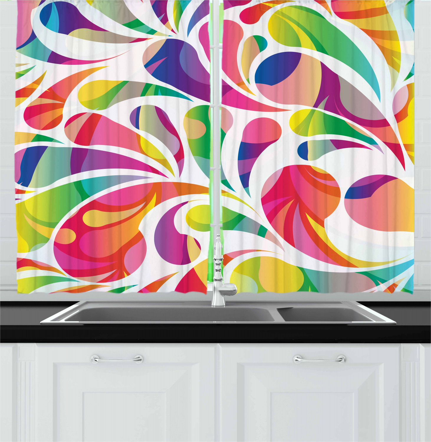Colorful Abstract Kitchen Curtains 2 Panel Set Window Drapes 55" X 39" 