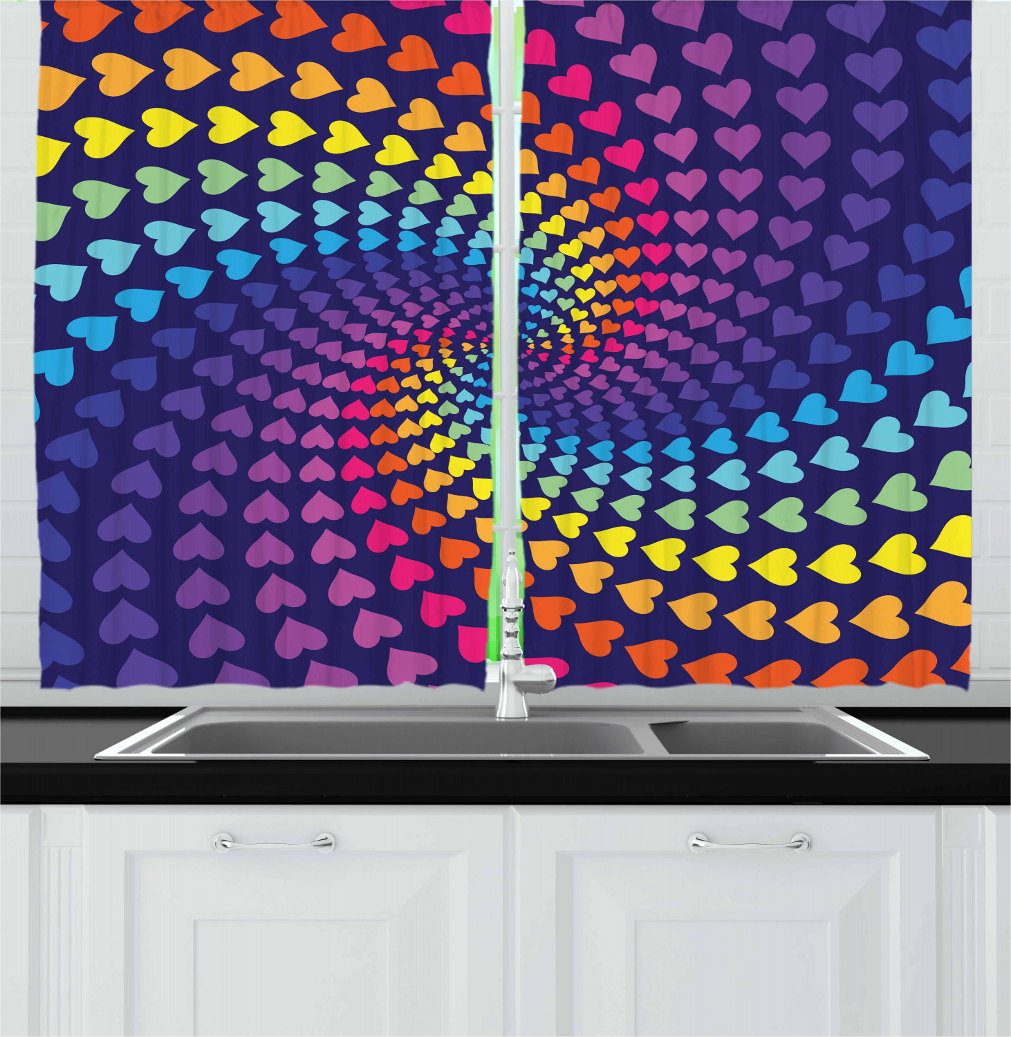 Colorful Abstract Kitchen Curtains 2 Panel Set Window Drapes 55" X 39