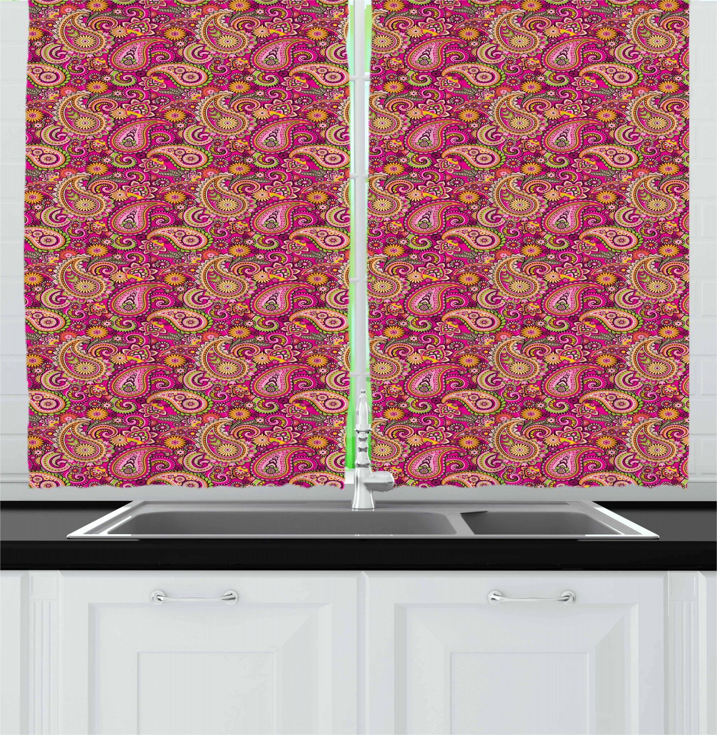 Paisley Kitchen Curtains 2 Panel Set Window Drapes 55