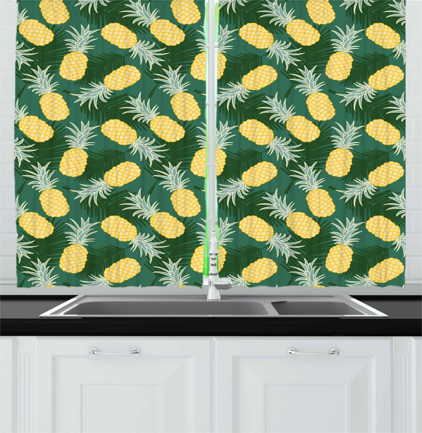 Pineapple Kitchen Curtains 2 Panel Set Decor Window Drapes 55" X 39