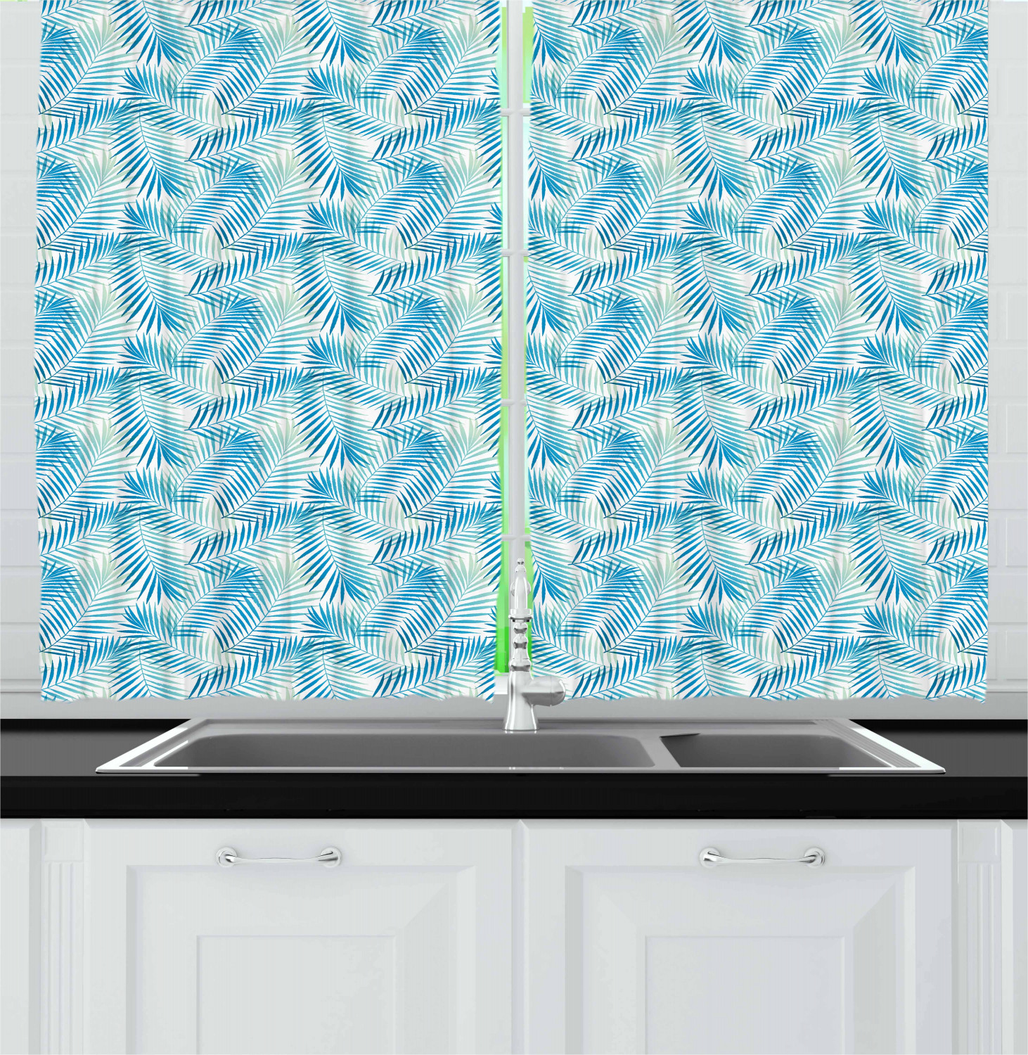 Tropical Hawaii Kitchen Curtains 2 Panel Set Window Drapes 55" X 39