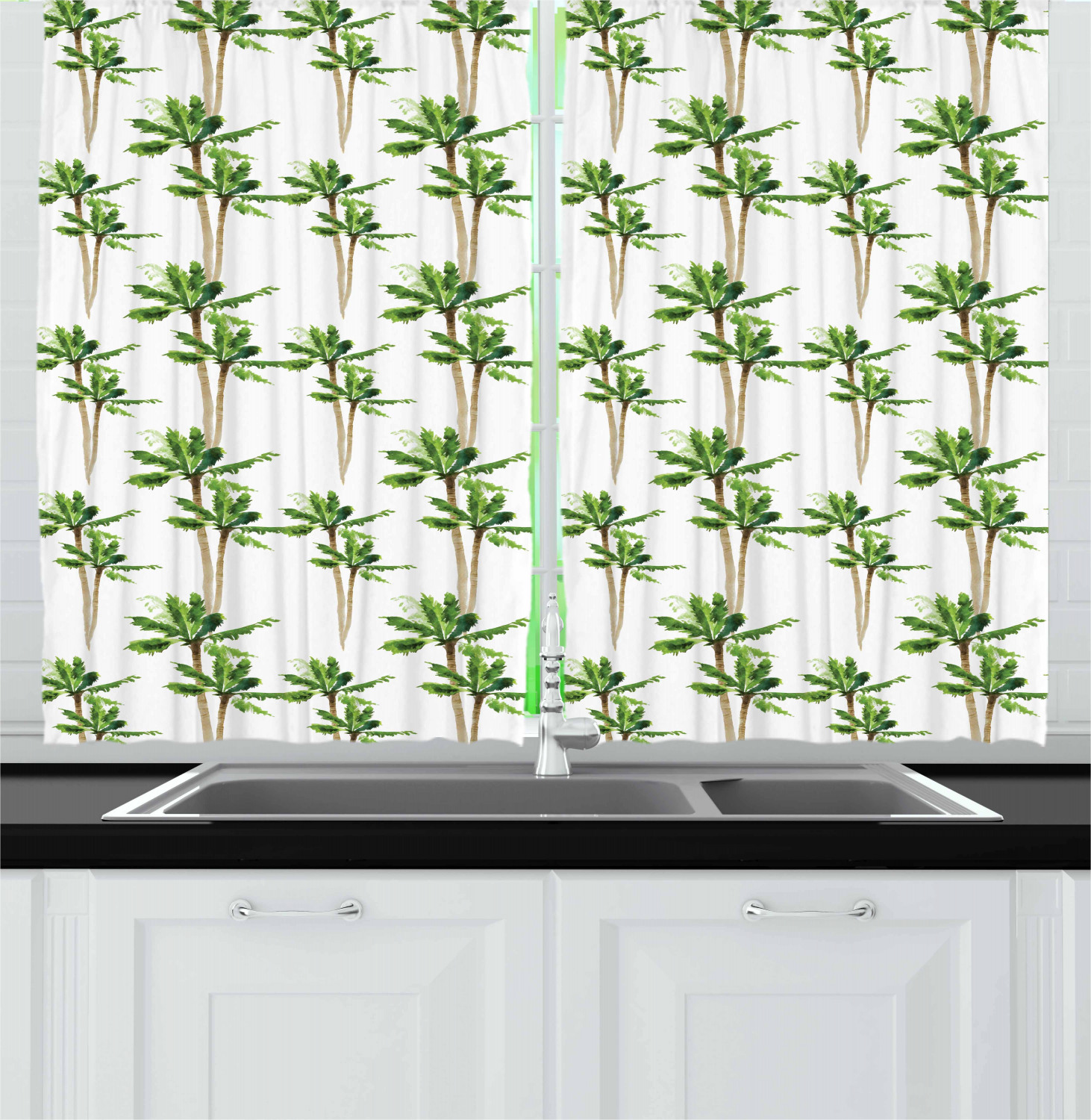 Tropical Hawaii Kitchen Curtains 2 Panel Set Window Drapes 55" X 39" Ambesonne 