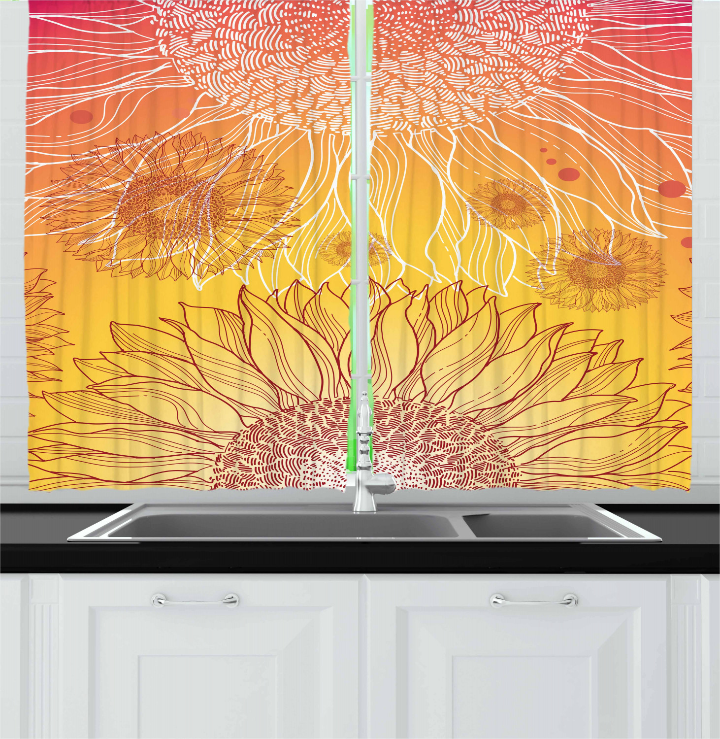 Floral Kitchen Curtains 2 Panel Set Home Decor Window Drapes 55" X 39" Ambesonne - Picture 2 of 24