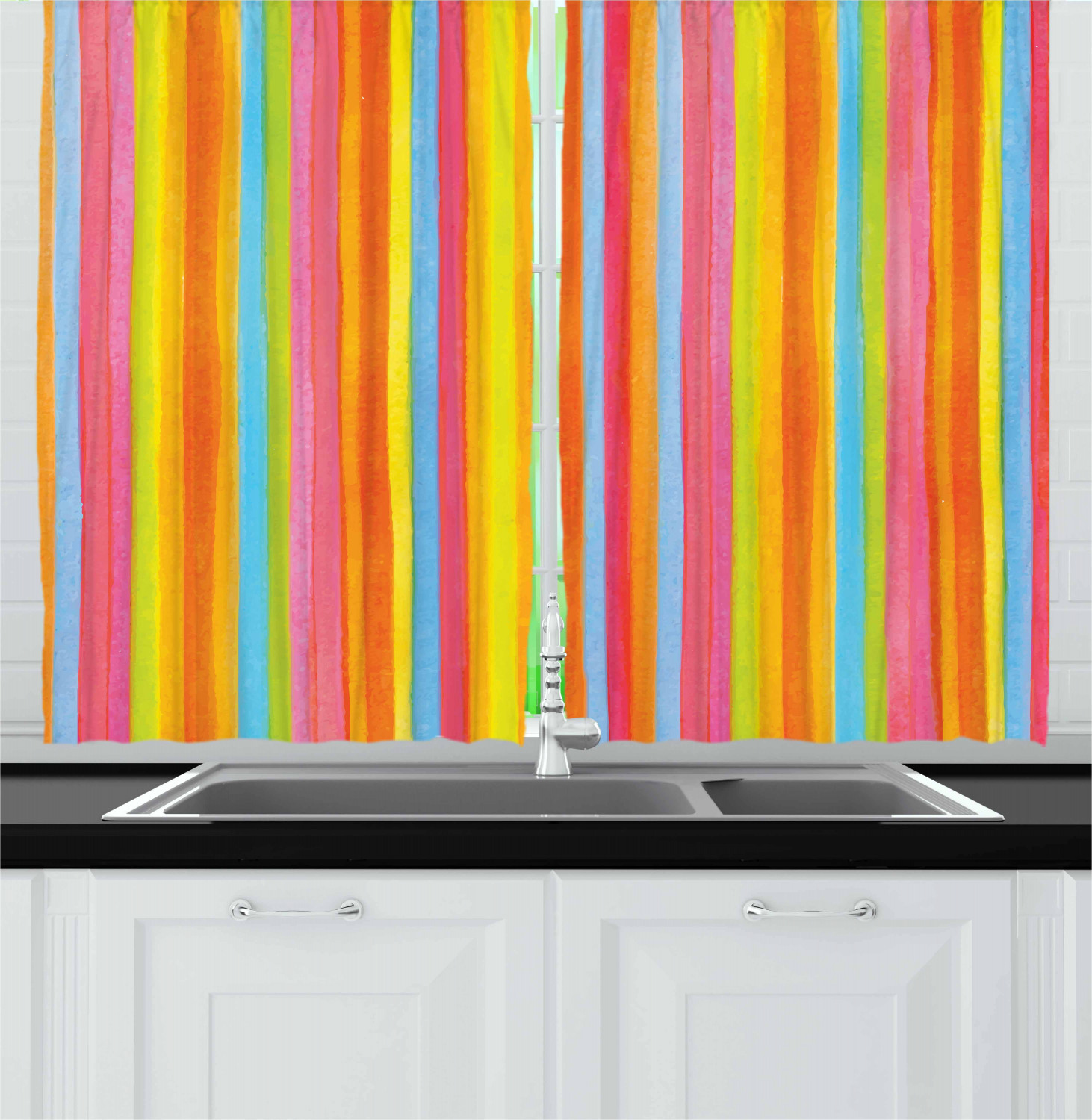 Colorful Geometric Kitchen Curtains 2 Panel Set Window Drapes 55