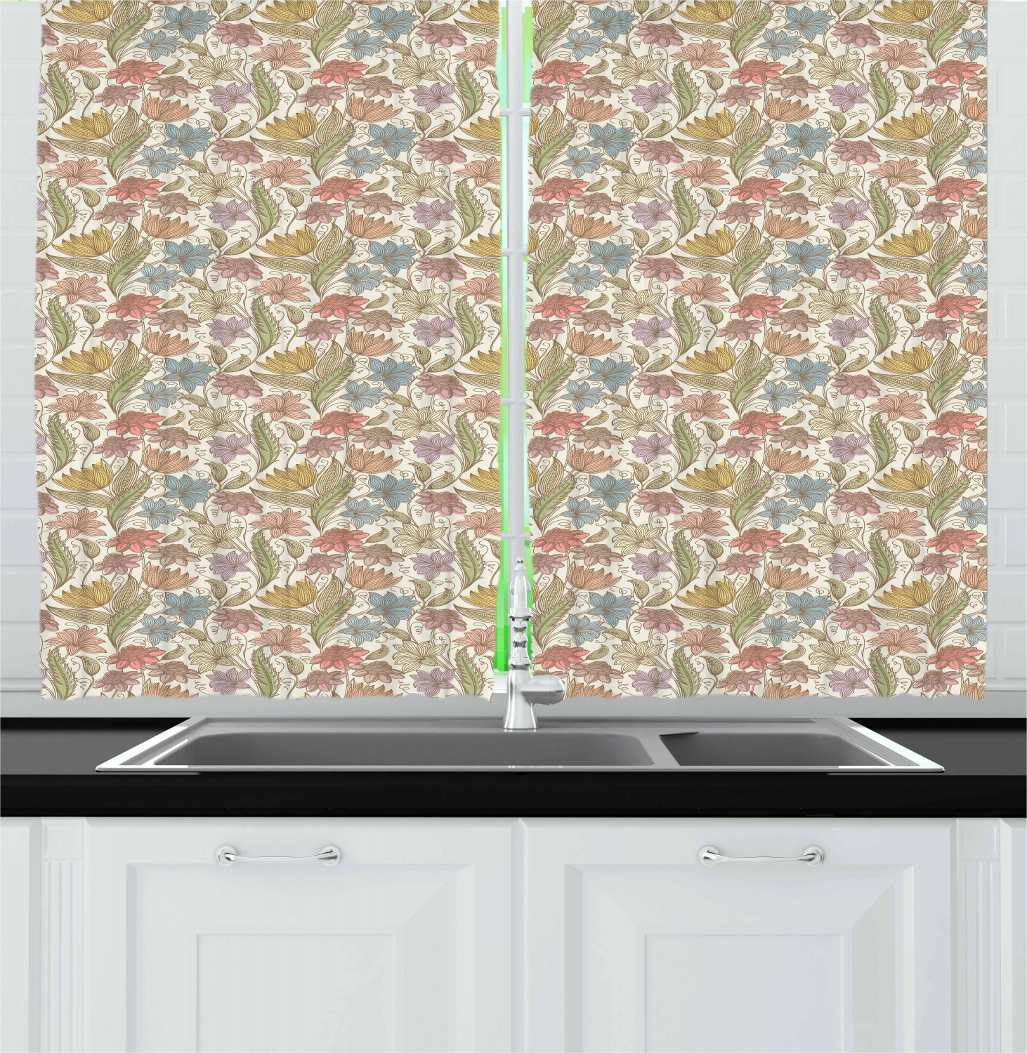 Retro Design Kitchen Curtains 2 Panel Set Window Drapes 55" X 39" by