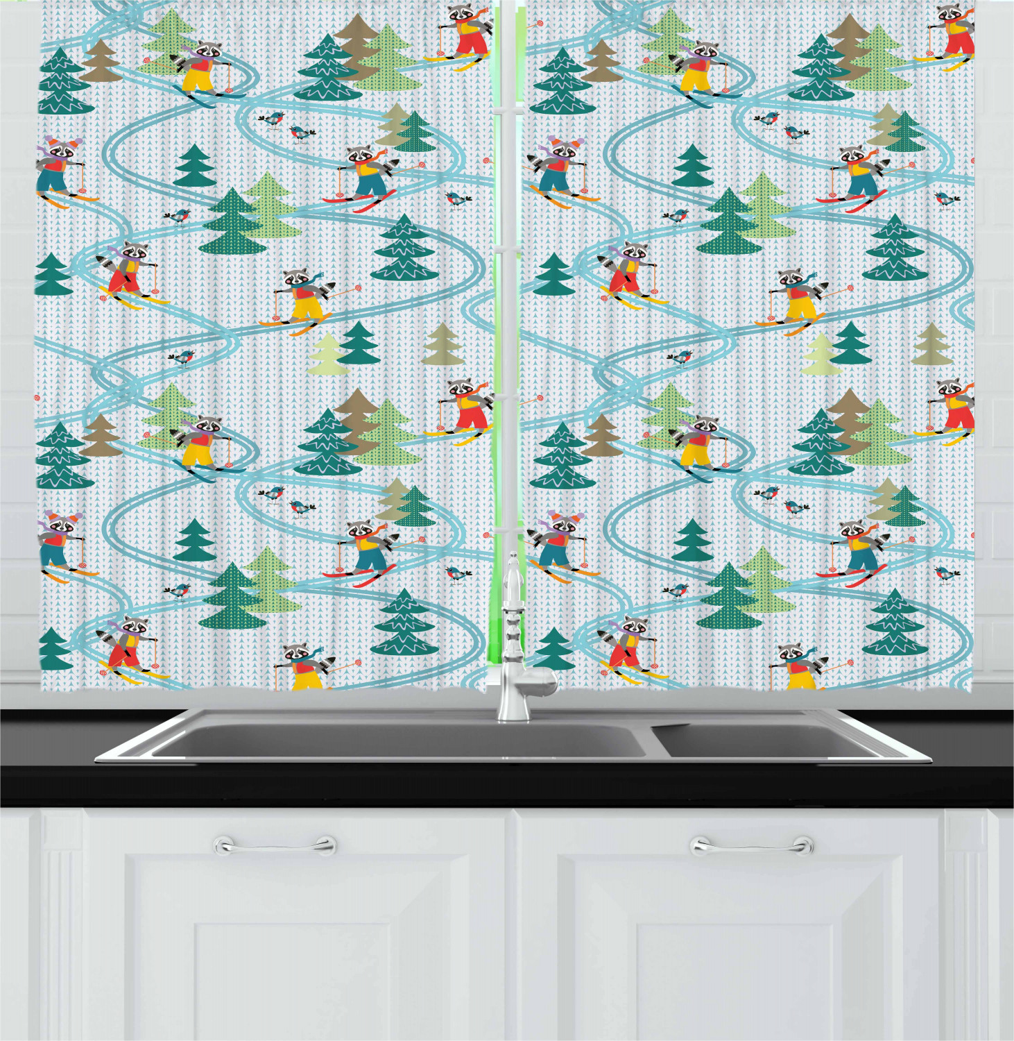 Kids Sports Kitchen Curtains 2 Panel Set Window Drapes 55\u0026quot; X 39\u0026quot; Ambesonne | eBay