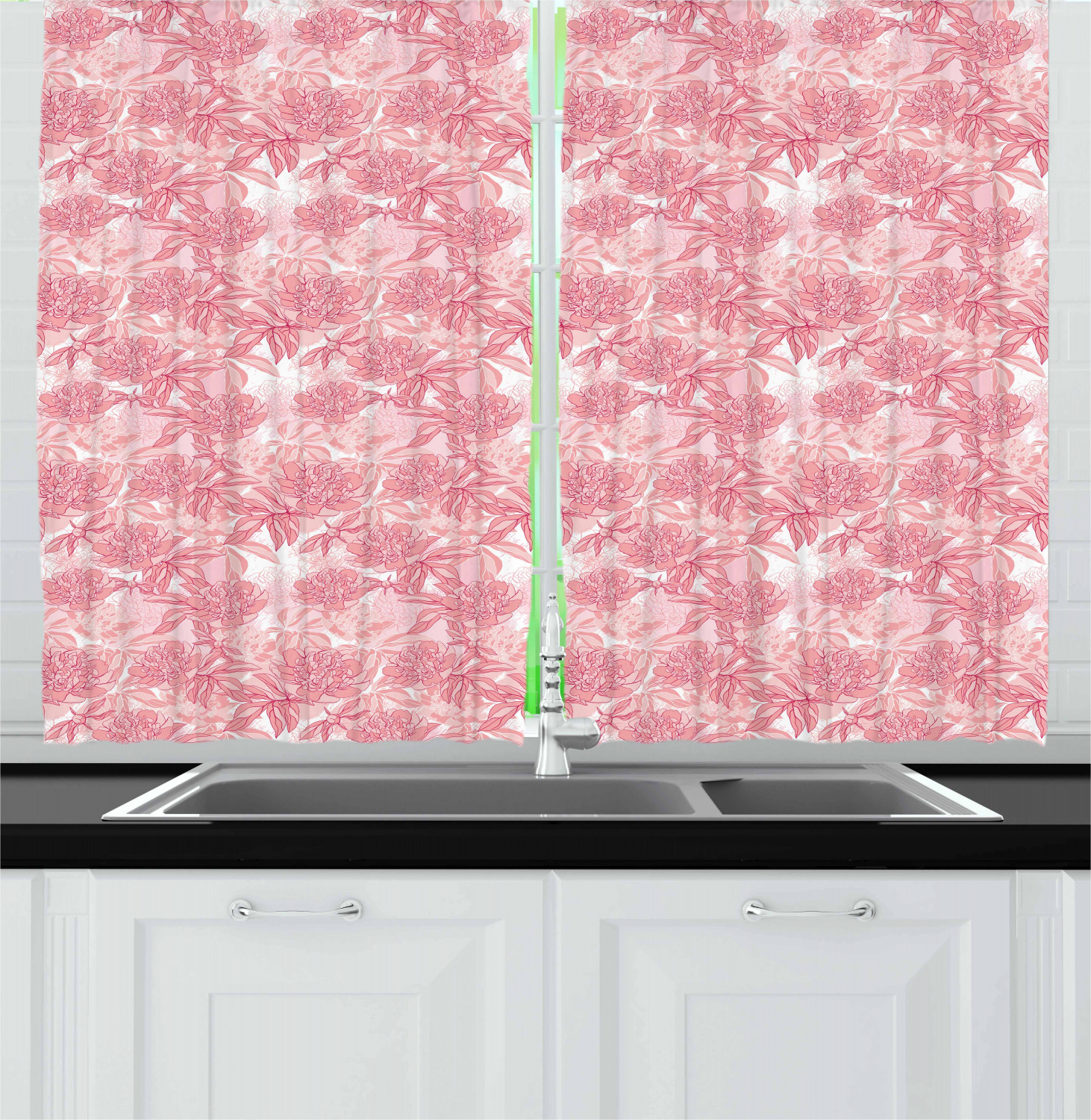 Rose Color Kitchen Curtains 2 Panel Set Window Drapes 55" X 39