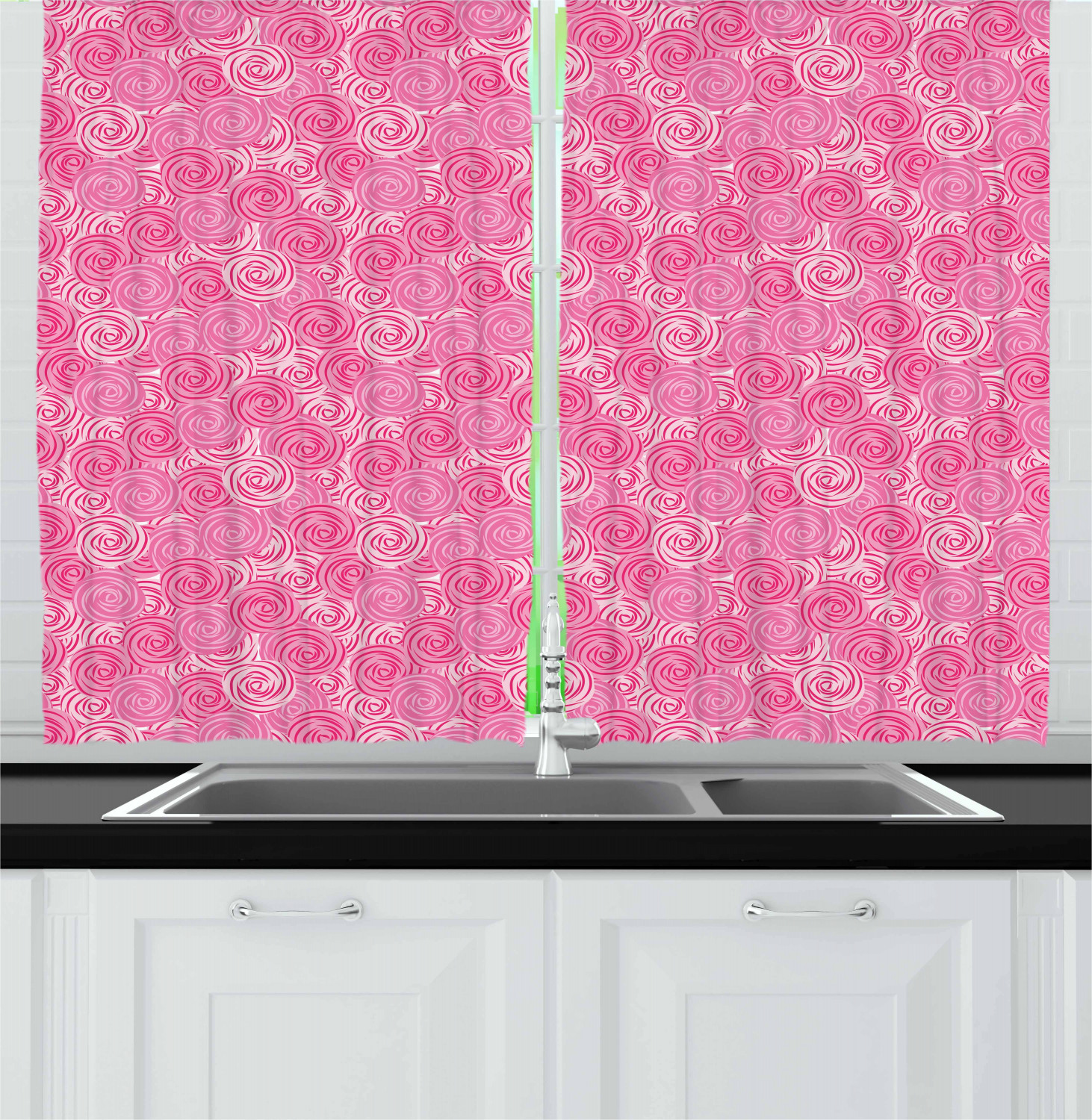 Rose Color Kitchen Curtains 2 Panel Set Window Drapes 55" X 39