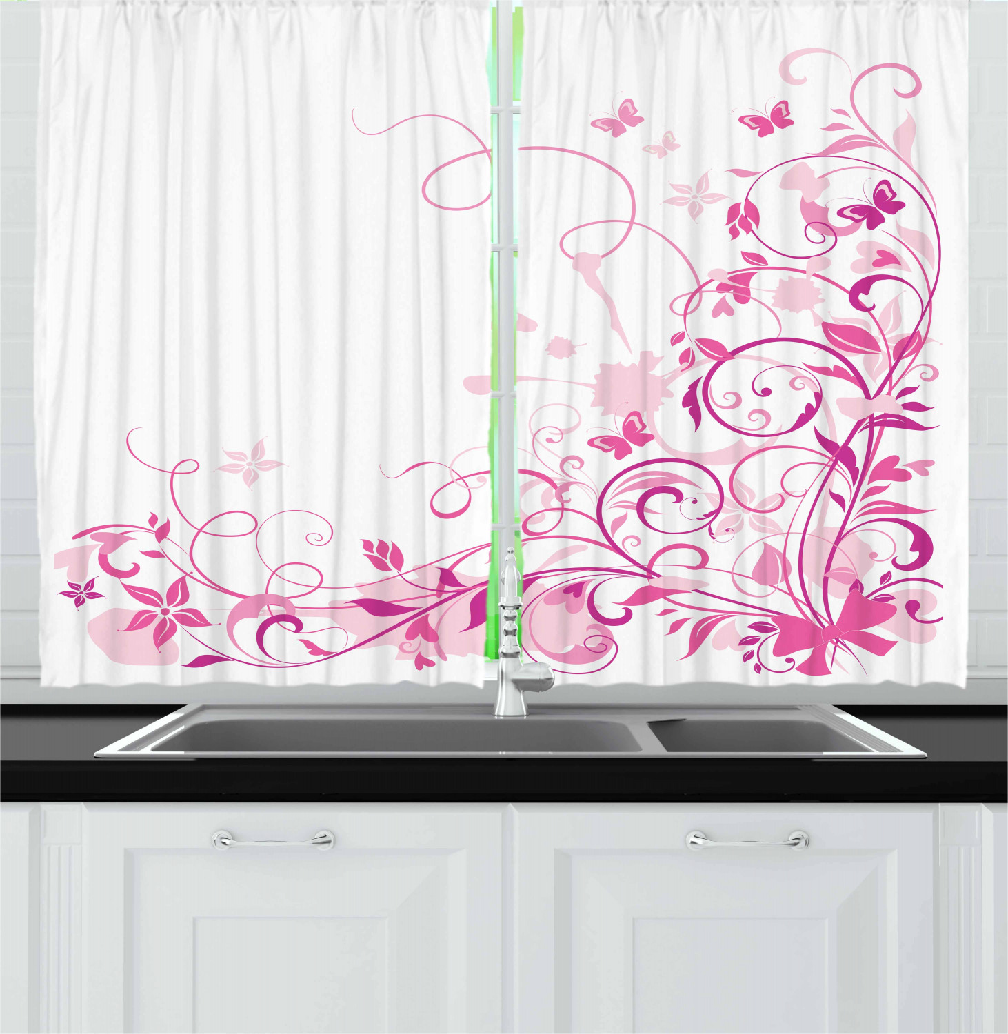 Rose Color Kitchen Curtains 2 Panel Set Window Drapes 55" X 39